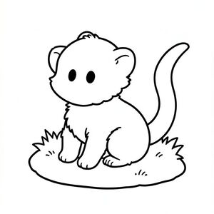 Một sinh vật nhỏ, lông tơ với đôi tai tròn ngồi trên một mảng rêu. Một cái đuôi dài, màu trắng duy nhất kéo dài từ lưng của nó. Nền là một, kết cấu., trang tô màu đen trắng, phong cách lowbook, nghệ thuật đường nét, đơn sắc, không màu, không đổ bóng, không xám, không điền, nền trắng, chỉ phác thảo, phong cách vector, thiết kế phẳng, 2d, chính xác một đuôi duy nhất, hoàn toàn không tô màu đen, nội thất trắng tinh khiết, không có miếng mực, không văn bản, không từ, không tiêu đề, hoàn toàn không màu, chỉ nghệ thuật đen trắng thuần túy