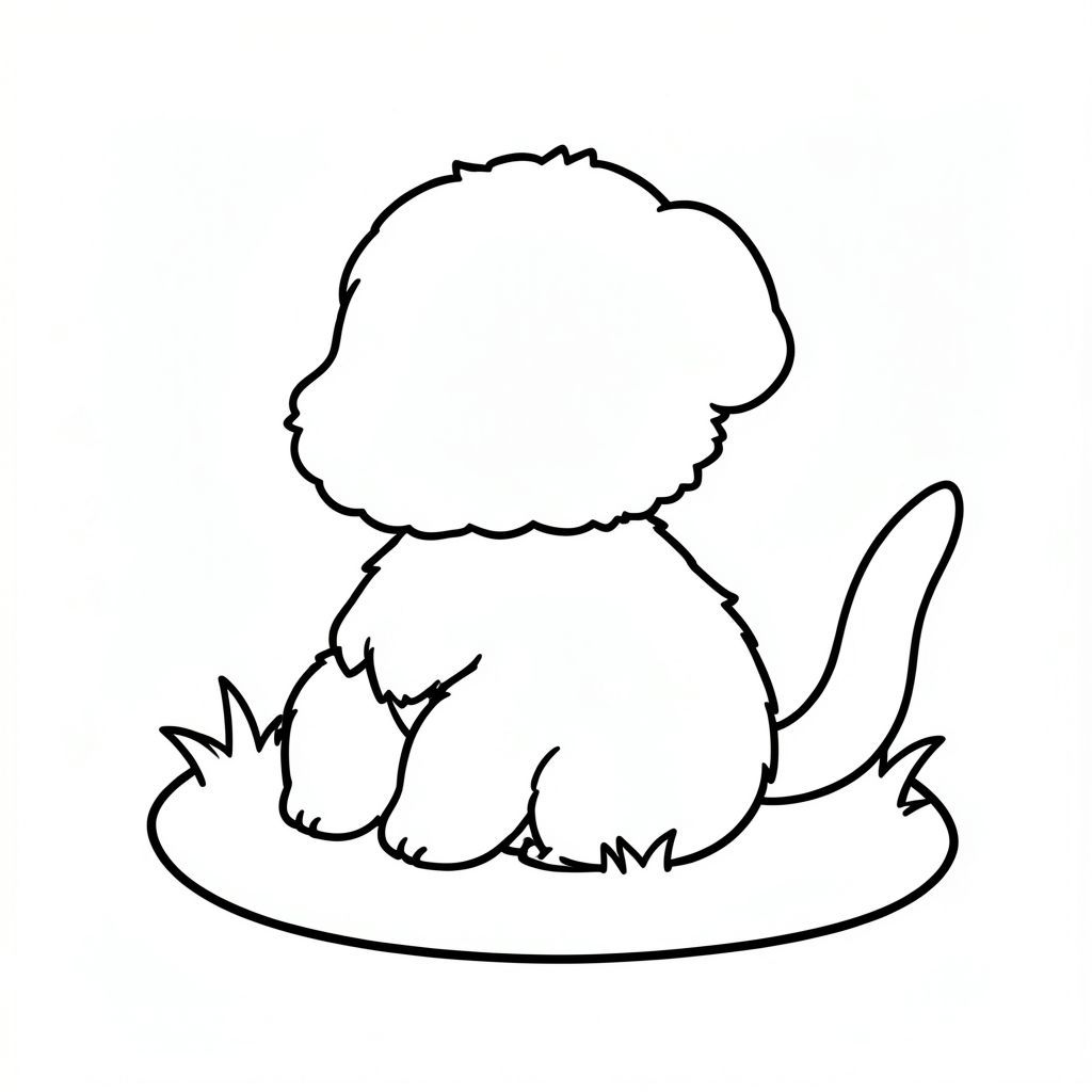 Một sinh vật nhỏ, lông tơ với đôi tai tròn ngồi trên một bãi cỏ. Một cái đuôi đơn, dài, trắng kéo dài từ lưng dưới của nó., tranh tô màu đen trắng, phong cách lowbook, nghệ thuật đường nét, đơn sắc, không màu, không bóng, không xám, không điền, nền trắng, chỉ phác thảo, kiểu vector, thiết kế phẳng, 2d, chính xác một đuôi duy nhất, hoàn toàn không tô màu đen, nội thất trắng tinh khiết, không có miếng mực, không văn bản, không từ, không tiêu đề,  Hoàn toàn không có màu, chỉ có lineart đen trắng thuần túy