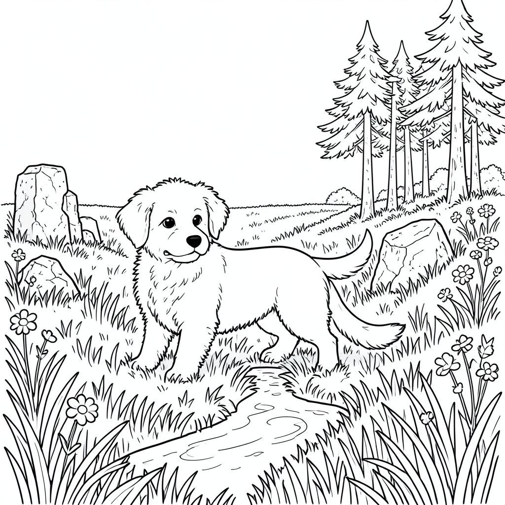 , một nhỏ, lông tơ, chiếm một vị trí hơi cao trong một đồng cỏ rộng lớn, xanh tươi. Bộ lông của nó được đóng gói dày đặc, đầy cát, dày đặc để tạo ra một kết cấu sang trọng. Đầu của nó hơi nghiêng, một đường cong cơ bắp nhẹ nhàng có thể nhìn thấy bên dưới bộ lông. Đôi mắt của to và tràn ngập trí thông minh thầm lặng.

Đồng cỏ trải dài ra xa, một bức tranh khảm cỏ rậm rạp. Rải rác khắp các bãi cỏ là những tàn tích đá cổ xưa, phủ đầy rêu - tàn tích của một nền văn minh đã mất từ lâu. Một dòng nước phản chiếu duy nhất, nhỏ uốn lượn qua cỏ, hầu như không nhìn thấy. Bề mặt nước hơi mờ, cho thấy một làn gió nhẹ.

Ở rìa đồng cỏ, một cụm cây thông cao, mảnh mai mọc lên, kim của chúng tạo thành một hoa văn phức tạp, đan xen vào nhau. Vỏ cây có màu, gần như , màu. Rải rác giữa những cây thông, những bông hoa dại nhỏ bé nở rộ theo hình xoắn ốc mỏng manh.

Một đường rất tinh tế, hơi nhấp nhô tạo thành cơ thể của - một hình dạng đơn giản, gần như hình học gợi ý chuyển động và hình dạng hữu cơ, tinh tế. Một đường duy nhất đánh dấu đuôi, hơi kéo dài từ phía sau chân của. Đuôi thuôn dài và uốn cong tinh tế.

Toàn bộ cảnh được hiển thị với mật độ đường nét cực cao, tạo ra hiệu ứng nhiều lớp nhấn mạnh chiều sâu và kết cấu của phong cảnh. Có những khu vực có sự thay đổi tinh tế trong bóng râm, tạo ra ảo giác về và. Nền trắng tinh tế, gần như không thể nhận thấy, cho phép các chi tiết phức tạp của và phong cảnh chiếm vị trí trung tâm. Không có màu được sử dụng., trang tô màu đen trắng, phong cách lowbook, nghệ thuật đường nét, đơn sắc, không màu, không đổ bóng, không xám, không tô màu, nền trắng, chỉ phác thảo, phong cách vector, thiết kế phẳng, 2d, chính xác một đuôi duy nhất, hoàn toàn không tô màu đen, nội thất trắng tinh khiết, không có miếng mực, không có văn bản, không có từ, không có tiêu đề, hoàn toàn không có màu, chỉ có lineart đen trắng tinh khiết