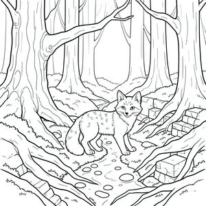 Một sinh vật nhỏ, giống cáo, có kích thước gần bằng một con mèo nhà, được đặt ở trung tâm của một sàn rừng rộng lớn, phủ đầy rêu. Bộ lông của cáo là sự pha trộn lốm đốm giữa màu nâu đỏ và kem, tạo ra một hoa văn thay đổi tinh tế. Khuôn mặt của nó là một hình tam giác mỏng manh của , với đôi mắt to, thông minh được đặt bên trong. Một cái đuôi nhỏ, cuộn tròn, một màu trắng gần như sáng, kéo dài từ lưng dưới của nó, duyên dáng xuống dưới. Đuôi dài hơn đáng kể so với phần còn lại của cơ thể cáo, tạo ra một đường cong riêng biệt.

Sàn rừng là một bức tranh khảm hỗn loạn của những rễ đan xen, bị che khuất một phần bởi một tấm thảm rêu dày. Rải rác giữa các rễ cây là những mảnh đá phong hóa – tàn tích của những bức tường cổ – tạo ấn tượng về một nơi yên tĩnh, bị lãng quên.   lọc xuống qua tán cây cao chót vót, tạo ra những hoa văn lốm đốm trên sàn rừng. Những mảng đá sông mịn được sắp xếp thành một dòng suối nhỏ, uốn lượn, chảy hơi dưới bàn chân của cáo.  Một cây sồi duy nhất, gồ ghề đứng hơi lệch sang trái, vỏ của nó có kết cấu với các vết nứt và màu sắc phong phú.  Ấn tượng tổng thể là một trong những vẻ đẹp yên tĩnh, cổ xưa., tranh tô màu đen trắng, phong cách lowbook, nghệ thuật đường nét, đơn sắc, không màu, không bóng, không xám, không tô màu, nền trắng, chỉ phác thảo, phong cách vector, thiết kế phẳng, 2d, chính xác một đuôi duy nhất, hoàn toàn không tô màu đen, nội thất trắng tinh khiết, không có miếng mực, không văn bản, không từ, không tiêu đề, hoàn toàn không màu,  Chỉ Pure Black and White Linarts