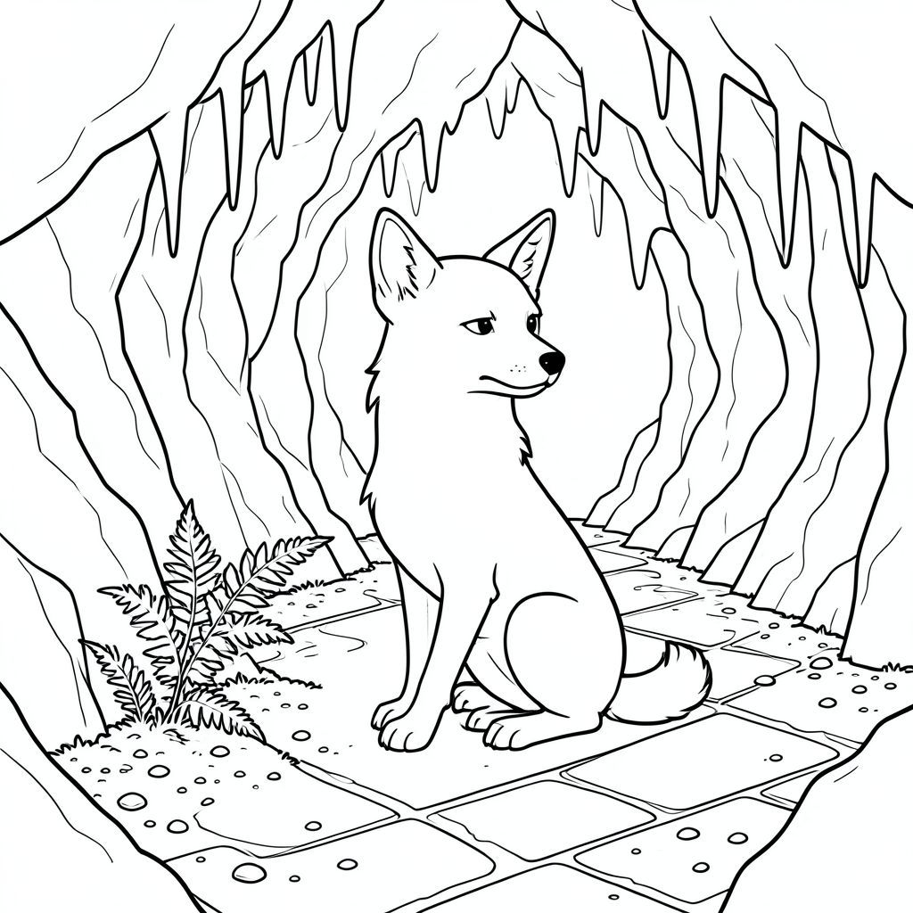 Một duy nhất, có kích thước gần bằng một con cáo, ngồi đĩnh đạc. Đầu của nó là một hình elip hoàn hảo, hơi nghiêng, ở giữa và được xác định rõ ràng. Một cái đuôi dài và dày, như , kéo dài ngay bên dưới nó, uốn cong một cách tinh tế. Khuôn mặt của thanh thản, một nếp nhăn nhẹ trên lông mày, mắt hơi tập trung về phía trước, một ánh mắt thông minh lặng lẽ.

Môi trường là một hang động rộng lớn, phủ đầy rêu. Các bức tường là một tấm thảm gồ ghề, không bằng đá, xếp lớp với các kẽ hở và vũng nước nhỏ phản chiếu sự mờ nhạt, khuếch tán xuyên qua từ trên cao. Thạch nhũ treo lơ lửng như những giọt nước mắt đóng băng trên trần nhà, tạo thành một hoa văn xoáy tinh tế.  Sàn nhà là một bức tranh khảm bằng đá phiến được đánh bóng, hơi nghiêng và được bao phủ bởi một lớp đất ẩm dày và những tảng đá nhỏ nằm rải rác. Một cây dương xỉ khô héo bám vào một mảng ẩm ướt gần gốc của một khối đá lớn, lởm chởm ở góc trái.  Ấn tượng tổng thể là một trong những sự tĩnh lặng bao la, yên tĩnh.  Kết cấu dày đặc đến khó tin - sự tương tác tinh tế của than chì và tạo cảm giác có chiều sâu và chi tiết thu nhỏ.  Trọng tâm hoàn toàn là đầu và đuôi của; không có gì khác., trang tô màu đen trắng, phong cách lowbook, nghệ thuật đường nét, đơn sắc, không màu, không bóng, không xám, không điền, nền trắng, chỉ phác thảo, phong cách vector, thiết kế phẳng, 2d, chính xác một đuôi duy nhất, hoàn toàn không tô màu đen, nội thất trắng tinh khiết, không có miếng mực, không văn bản, không từ, không tiêu đề, hoàn toàn không màu, chỉ nghệ thuật đen trắng tinh khiết