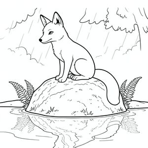 Một con cáo đơn lẻ, đầy đặn, ngồi đậu trên đỉnh một tảng đá phủ đầy rêu. Tảng đá bị nhấn chìm một phần trong một vũng nước nông, nước phản chiếu bầu trời mờ nhạt, u ám. Những cây dương xỉ nhỏ, mỏng manh mọc lên từ gốc tảng đá, các cạnh của chúng được xác định rõ ràng. Đầu của con cáo là một hình bầu dục hoàn hảo, hơi nghiêng, đôi mắt của nó và thông minh, được bao quanh bởi một sự tinh tế, gần như không thể nhận thấy, . Một cái đuôi dài, mỏng manh, cuộn tròn phía sau nó, biến mất vào mặt đất ẩm ướt. Bề mặt đá có kết cấu nặng, với các đường gờ và rãnh nhỏ bắt chước bề mặt đất gồ ghề. Mặt nước phản chiếu hình ảnh mờ, lốm đốm của cây cối xung quanh, hầu hết và một phần bị che khuất bởi mưa. Trọng tâm là đầu và đuôi cáo, và kết cấu tinh tế của tảng đá. Không có chi tiết nào ngoài hai yếu tố này., tranh tô màu đen trắng, phong cách lowbook, nghệ thuật đường nét, đơn sắc, không màu, không đổ bóng, không xám, không tô màu, nền trắng, chỉ phác thảo, phong cách vector, thiết kế phẳng, 2d, chính xác một đuôi duy nhất, hoàn toàn không tô màu đen, nội thất trắng tinh khiết, không có miếng mực, không văn bản, không từ, không tiêu đề, hoàn toàn không màu, chỉ vẽ đường đen trắng tinh khiết