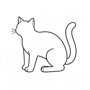 Một con mèo duy nhất, bóng bẩy, ở giữa, là tâm điểm. Đầu của nó là một hình tam giác hoàn hảo, hơi nghiêng, một . Một cái đuôi màu trắng đơn giản, hơi cong kéo dài từ đầu đối diện của cơ thể. Cơ thể là một hình bầu dục mịn, tròn, a, kem. Các đường được xác định chính xác, sắc nét và kiên định. Toàn bộ hình ảnh là rõ ràng, một hình bóng tối giản trên nền trắng tinh khiết., trang tô màu đen trắng, phong cách lowbook, nghệ thuật đường nét, đơn sắc, không màu, không bóng, không xám, không điền, nền trắng, đường viền đen đặc, tương phản đậm, đường nét sắc nét, chỉ phác thảo, phong cách vector, thiết kế phẳng, 2d, chính xác một đuôi duy nhất, hoàn toàn không tô màu đen, nội thất trắng tinh khiết,  Không có miếng mực, không văn bản, không từ, không tiêu đề, hoàn toàn không màu, chỉ có lineart đen trắng thuần túy