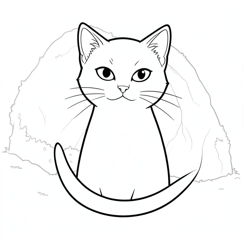 Một con mèo duy nhất, bóng bẩy.

Đầu của con mèo được đặt ở giữa, một vòng tròn hoàn hảo bằng đá obsidian được đánh bóng. Một điểm nổi bật hình tam giác tinh tế, gần như không thể nhận thấy, xác định hàm trên. Đôi mắt là những vũng chất lỏng, tập trung mạnh mẽ.  Một đôi lông mày mỏng manh, hơi nhăn nheo làm tăng thêm một chút thông minh. Đuôi dài và thuôn nhọn, kết thúc bằng một đường cong nhọn, hướng xuống, phản chiếu đường cong của đầu.  Các đường nét được xác định rõ ràng, tạo cảm giác chính xác và tĩnh lặng.

Nền là một vùng liền mạch, có kết cấu của, mát mẻ.  Một ấn tượng mờ nhạt, mờ nhạt về mặt đá phủ đầy rêu neo một cách tinh tế bố cục.  Ấn tượng tổng thể là một trong những quyền lực yên tĩnh, chứa đựng., tranh tô màu đen trắng, phong cách lowbook, nghệ thuật đường nét, đơn sắc, không màu, không bóng, không xám, không tô màu, nền trắng, đường viền đen đặc, độ tương phản đậm, đường nét sắc nét, chỉ phác thảo, phong cách vector, thiết kế phẳng, 2d, chính xác một đuôi duy nhất, hoàn toàn không tô màu đen, nội thất trắng tinh khiết, không có miếng mực,  Không văn bản, không từ, không tiêu đề, hoàn toàn không màu, chỉ có lineart đen trắng thuần túy