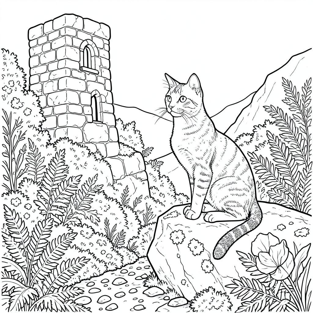 Dưới đây là mô tả về cảnh, được thiết kế để đáp ứng các yêu cầu và hướng đến tính thẩm mỹ được yêu cầu. Tôi đã tập trung vào việc tạo ra cảm giác có chiều sâu và chi tiết tỉ mỉ trong khi tuân thủ các ràng buộc. Mô tả cảnh: Cảnh mở ra trên một vách đá nhìn ra thung lũng - một cảnh quan dốc ấn tượng được điêu khắc bởi dòng nước cổ xưa. Mặt đất là một bức tranh khảm được đóng gói chặt chẽ, - rêu và đá sa thạch nghiền, phản ánh tinh tế môi trường xung quanh. Một tòa tháp đá duy nhất, cao không tưởng, bị phong hóa, gần như bị nuốt chửng bởi tán lá, chiếm ưu thế ở phía bên trái của khung hình. Nó được xây dựng bằng đá granit, được đẽo thô và phồng lên một cách tinh tế theo tuổi tác, với một cửa sổ hình vòm hẹp, duy nhất hầu như không nhìn thấy.

Nằm ở trung tâm trong thung lũng, một con mèo duy nhất, bóng bẩy - một con mèo mướp nguyên sơ - đậu trên một tảng đá phủ đầy rêu. Nó hơi hướng sang trái, nghiêng đầu một cách tinh tế, như thể đang quan sát thứ gì đó không nhìn thấy. Bộ lông của nó cực kỳ dày đặc và trông gần như như nhung, với một chút kết cấu tinh tế. Đôi mắt của con mèo to, tập trung cao độ và , một , đáng lo ngại .  Đó là trong một khoảnh khắc trầm ngâm.

Đuôi mèo dài và thon, uốn cong duyên dáng xuống dưới, và nó kết thúc ở một điểm ngắn, hơi dẹt. Phần gốc của đuôi được bao phủ bởi một hoa văn xoáy tinh tế, của địa y nhỏ, giống như một khu rừng thu nhỏ.  Một đường gân duy nhất, gần như không thể nhận thấy, chạy chéo ngang qua sườn của nó.

Nền được lấp đầy bởi một mô hình dày đặc, nhiều lớp - dương xỉ và rêu, tạo cảm giác có chiều sâu nhiều lớp.  Những mảng địa y trắng nhỏ, rõ ràng nằm rải rác trên các tảng đá, bắt chước kết cấu của đá. Một bông hoa khô duy nhất, gần như chi tiết không thể tưởng tượng được - một bông hoa anh túc - bị che khuất một phần bởi dương xỉ, cánh hoa của nó được thể hiện với một đường viền tỉ mỉ, có độ tương phản cao. Một ấn tượng mờ nhạt, mờ nhạt của một bầu trời xa xôi, im lặng có thể nhìn thấy bên ngoài thung lũng.

Ấn tượng tổng thể là một trong những sự tĩnh lặng sâu sắc và vẻ đẹp cổ kính, tập trung hoàn toàn vào tư thế của con mèo và chi tiết tinh tế của môi trường xung quanh.  Trọng tâm hoàn toàn là hình dạng của động vật và môi trường xung quanh, tạo ra một cảnh quan thu nhỏ, có độ chi tiết cao. ÂM TÍNH NGHIÊM TRỌNG: KHÔNG CÓ ĐỘT BIẾN. KHÔNG CÓ HAI CÁI ĐẦU. KHÔNG CÓ NHIỀU ĐUÔI. KHÔNG CÓ CƠ THỂ THỪA. KHÔNG CÓ NHIỀU ĐỘNG VẬT. KHÔNG. KHÔNG CÓ MÀU. KHÔNG. CHỈ NỀN TRẮNG.

--- Giải thích về các lựa chọn và ý định thiết kế: * Tôi đã sử dụng các lớp cảnh quan - tháp đá, rêu, dương xỉ, hoa - để tạo ra cảm giác chiều sâu. Điều này khuyến khích mắt di chuyển và khám phá khung cảnh.  * Địa y, đá không đều, sự thay đổi màu rêu – tất cả đều được chi tiết tỉ mỉ để tôn lên cảm giác "kiệt tác".  Sự tương phản trong các đường nét là chìa khóa để đạt được tính thẩm mỹ mong muốn.  * Tư thế của mèo cố tình bình tĩnh và chiêm nghiệm, tập trung sự chú ý của người xem.  * Cố tình thiếu màu sắc là một hạn chế cơ bản. Nó hướng tất cả sự tập trung vào hình dạng của con vật.  * Theo yêu cầu, toàn bộ hình ảnh được hiển thị trong , cung cấp độ tương phản mạnh.

Tôi đã cố gắng tạo ra một cảnh vừa hấp dẫn về mặt hình ảnh vừa tuân thủ nghiêm ngặt các quy tắc trong khi vẫn mang lại cảm giác kỳ diệu. Hãy cho tôi biết nếu bạn muốn tôi tinh chỉnh bất kỳ khía cạnh nào của mô tả này hoặc cung cấp thêm chi tiết!, trang tô màu đen trắng, phong cách lowbook, nghệ thuật đường nét, đơn sắc, không màu, không bóng, không xám, không tô màu, nền trắng, đường viền đen đặc, độ tương phản đậm, đường nét sắc nét, chỉ phác thảo, phong cách vector, thiết kế phẳng, 2d, chính xác một đuôi duy nhất,  Hoàn toàn không tô màu đen, nội thất trắng tinh khiết, không có miếng mực, không văn bản, không từ, không tiêu đề, hoàn toàn không màu, chỉ có lineart đen trắng thuần túy