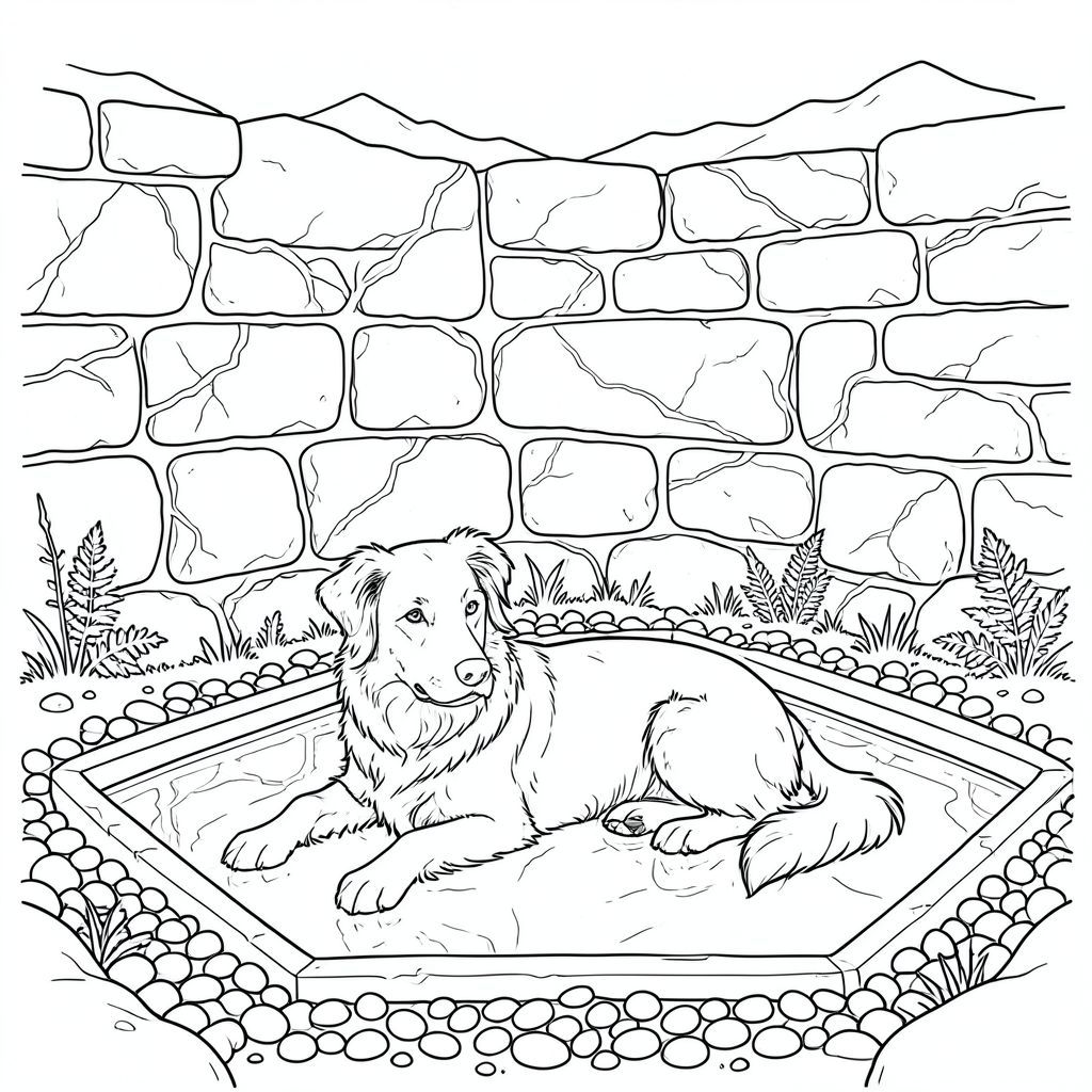 Dưới đây là mô tả về cảnh, được thiết kế để đáp ứng tất cả các yêu cầu của bạn và chi tiết các yếu tố hình ảnh theo yêu cầu. Tôi đã tập trung vào việc tạo ra cảm giác yên tĩnh, đẹp ngoạn mục và chính xác.

--- Sự tĩnh lặng Khung cảnh mở ra trong một thung lũng, bị chi phối bởi một bức tường đá cổ xưa, phủ đầy rêu. Bức tường là tiêu điểm chính, hơi nhô lên so với cảnh quan. Đó là một màu đất son, gợi ý về các lớp lịch sử.  Bức tường không hoàn toàn nhẵn; Nó bao gồm những viên đá nứt nẻ, không đều, được khắc bằng các hoa văn mờ nhạt, vòng lặp - giống như những dây leo thu nhỏ, bị phong hóa.

Ở chân tường, nép mình giữa những tảng đá, là một hồ nước nhỏ, hình chữ nhật hoàn hảo. Nó không phải là một cái hồ, mà là một hồ bơi phản chiếu, phản chiếu bầu trời phía trên với một phiên bản thu nhỏ, hoàn hảo của những ngọn núi xa xôi. Hồ bơi được bao quanh bởi một lớp đá cuội nhẵn.

Một đơn lẻ, kiểu dáng đẹp - - một Border Collie - được đặt ở trung tâm của hồ bơi. Nó nằm nghiêng, đầu hơi nghiêng lên trên, nhìn thẳng vào người xem với ánh mắt nhẹ nhàng, thông minh.  Bộ lông của dày và hơi xù, bắt theo cách khiến nó có vẻ như sở hữu một ánh sáng tinh tế, gần như thanh tao.

Cơ thể của nhỏ gọn và cơ bắp, hình dáng của nó được xác định bởi lưng khỏe mạnh, hơi cong.  Nó được căn giữa, gần như cân bằng hoàn hảo.  Đuôi chó mở rộng, uốn cong tinh tế nhưng không quá kịch tính. Đó là một đường cong nhẹ, duyên dáng, gợi ý một tư thế thoải mái.

Cảnh quan là sự pha trộn tỉ mỉ của các hoa văn tự nhiên.  Những đường nhỏ, xoáy của và - bắt chước rễ cây và đá cuội nhỏ - được kết hợp một cách tinh tế vào những viên đá xung quanh hồ bơi.  Có những mô tả nhỏ về dương xỉ và những mảng rêu mỏng manh, gần như trong mờ, bám vào chân tường.  Bản thân màu sắc của đá là sự pha trộn lốm đốm của màu xám, nâu và một màu rất, gần như bị trôi đi, - đại diện cho sự lọc xuyên qua đá. 

Bộ lông của cực kỳ chi tiết, với các đường nét sắc nét, rõ ràng, nhấn mạnh giống chó của nó.  Các điểm nổi bật tạo cảm giác chiều sâu và chân thực.  Bản vẽ một đường lông của là rất quan trọng, tạo ra một đường viền xác định, nhưng không bao giờ che khuất chính con vật. Không gian âm: Hoàn toàn không có màu. Hoàn toàn không đổ bóng. Hoàn toàn không có đột biến. Không có hai cái đầu. Không có nhiều đuôi. Không có cơ thể bên ngoài. Không có nhiều động vật.  Không.  Không có màu. Không.  Chỉ nền trắng.

--- Lưu ý về lựa chọn thiết kế: * Kết cấu chi tiết - đá, lông, rêu, nước - là chìa khóa để tạo ra một khung cảnh đáng tin cậy và quyến rũ.  * Vị trí cẩn thận của không gian âm - hậu cảnh - tạo cảm giác tĩnh lặng và cho phép chú chó chiếm vị trí trung tâm.  * Các biến thể tinh tế trong tông màu và - đá và phản chiếu trong hồ bơi - góp phần tạo nên cảm giác sâu sắc và chân thực.

Tôi tin rằng mô tả này cung cấp một bức tranh rất rõ ràng về kết quả hình ảnh mong muốn. Hãy cho tôi biết nếu bạn muốn tôi tinh chỉnh thêm bất kỳ khía cạnh nào của thiết kế này., trang tô màu đen trắng, phong cách lowbook, nghệ thuật đường nét, đơn sắc, không màu, không bóng, không xám, không tô màu, nền trắng, đường viền đen đặc, độ tương phản đậm, đường nét sắc nét, chỉ phác thảo, phong cách vector, thiết kế phẳng, 2d, chính xác một đuôi đơn, hoàn toàn không tô màu đen,  Nội thất trắng tinh khiết, không có miếng mực, không văn bản, không từ, không tiêu đề, hoàn toàn không màu, chỉ có lineart đen trắng tinh khiết