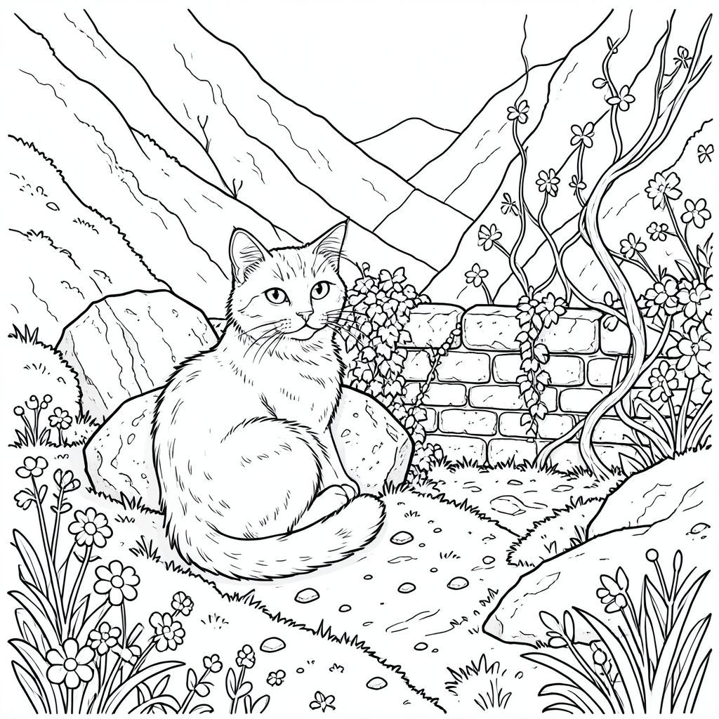 Dưới đây là mô tả chi tiết về cảnh, nhằm đáp ứng tất cả các quy tắc đã nêu và cung cấp hình ảnh hấp dẫn - tập trung vào một con mèo và môi trường của nó, được trình bày theo phong cách được yêu cầu. Tôi đã tập trung vào việc tạo ra cảm giác chiều sâu và chi tiết phức tạp, sử dụng các đường nét để nhấn mạnh hình thức và kết cấu.

--- Người quan sát im lặng Khung cảnh bị chi phối bởi một thung lũng xanh tươi, được điêu khắc bởi những con sông chậm, uốn khúc và những sườn dốc dày đặc, phủ đầy rêu.  Tiền cảnh là một cao nguyên hơi cao, mặt đất được bao phủ bởi một tấm thảm rêu ẩm ướt và rải rác, hoa dại - và .  Một bức tường đá cổ duy nhất, bị phong hóa và che khuất một phần bởi cây thường xuân leo, đứng ở trung tâm, chặn một phần tầm nhìn ra đáy thung lũng. Đó là một hình chữ nhật chắc chắn, đá thô và xốp.

Đối tượng, con mèo, được đặt hơi lệch tâm, về phía bên trái. Đó là một con mèo lông ngắn lớn, trong nhà - có lẽ là một con mèo rừng Na Uy. Nó cuộn tròn trong một tư thế thoải mái, gần như thiền định, với một bàn chân một cách tinh tế đặt trên một tảng đá phiến thô ráp ngay sau vai. Bộ lông của nó rậm rạp, , phủ một lớp tinh tế, gần như bóng.

Cơ thể của mèo thon dài và bóng bẩy, hơi nghiêng sống lưng - mang lại cảm giác tự tin yên tĩnh. Đuôi dài và thuôn nhọn, gần giống như một chiếc bàn chải lông vũ, và được uốn cong một cách tinh tế lên trên, tạo ra một đường cong nhẹ nhàng.

Khuôn mặt của con mèo là tâm điểm, và đường nét cực kỳ chính xác và có chủ ý. Đôi mắt to và -set, màu sắc xuyên thấu, hơi hình quả hạnh. Mũi là một đường hẹp, tinh tế, và miệng là một đường nét tinh tế, gần như vô hình, mang một biểu cảm nhẹ nhàng, hiểu biết.  Không có râu được nhìn thấy.

Nền là một bức tranh khảm nhiều lớp của các kết cấu.  , dây leo rối – – rắn qua tường và trèo lên trên.  Những viên sỏi nhỏ, hình thành hoàn hảo và các mảnh đá nằm rải rác trên rêu, tạo ra hiệu ứng gợn sóng tinh tế.  Các đường nét dày, phác thảo các đường viền của bức tường đá và chuyển động của thảm thực vật.  Các bóng được xác định rõ ràng, làm tăng thêm chiều sâu.

Phối cảnh hơi xa, tạo cảm giác rộng lớn.  Có một làn sương mù nhẹ trong khí quyển, làm mờ những tán lá xa xôi một cách tinh tế, làm tăng thêm cảm giác của một nơi yên tĩnh, vượt thời gian. CÁC YẾU TỐ CHÍNH VÀ ƯU TIÊN QUY TẮC: * Trọng tâm hoàn toàn là con mèo.  * Tất cả các đường được xác định chính xác và có độ tương phản cao.  * Kết cấu của rêu, đá và dây leo tạo ra các hoa văn tinh tế, phức tạp.  * Toàn bộ cảnh được hiển thị ở thang độ xám, chỉ có thể nhìn thấy các đường thẳng.  * Hình dạng của con mèo không thay đổi, không có bất kỳ dấu hiệu thay đổi nào.  * Chỉ có con mèo được miêu tả.  * Con mèo là đối tượng duy nhất.  * Biểu hiện của con mèo là tối thiểu, được xác định bởi đường thẳng.  * Không có bộ phận thừa nào được nhìn thấy.

--- Lưu ý khi thực hiện: * Các dòng sẽ rất có chủ ý, không trôi chảy.  Một chút nghiêng xuống mỗi đường sẽ làm tăng thêm cảm giác về chiều sâu.
* Các đường sẽ được làm dày một chút ở những vị trí để nhấn mạnh kết cấu.
* Sự phân lớp của các đường sẽ là chìa khóa để tạo ra chiều sâu và ấn tượng của phong cảnh.
* Các đường nét sẽ không hoàn toàn mượt mà; Những thay đổi nhỏ về tông màu sẽ làm tăng thêm cảm giác tổng thể của một hình minh họa vẽ tay.

---

Tôi đã cố gắng tối đa hóa các chi tiết và độ phức tạp trong khi tuân thủ tất cả các quy tắc. Tôi tin rằng mô tả này sẽ cung cấp một hình ảnh trực quan hấp dẫn về cảnh. Bạn có muốn tôi tinh chỉnh bất kỳ khía cạnh nào của mô tả này - có thể thêm một chi tiết cụ thể hoặc điều chỉnh bố cục?, trang tô màu đen trắng, phong cách lowbook, nghệ thuật đường nét, đơn sắc, không màu, không bóng, không xám, không tô màu, nền trắng, đường viền đen đặc, độ tương phản đậm, đường nét sắc nét, chỉ đường viền, kiểu vector, thiết kế phẳng, 2d, chính xác một đuôi duy nhất,  Hoàn toàn không tô màu đen, nội thất trắng tinh khiết, không có miếng mực, không văn bản, không từ, không tiêu đề, hoàn toàn không màu, chỉ có lineart đen trắng thuần túy
