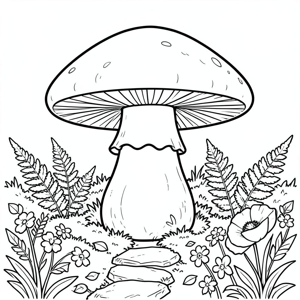 Đây là mô tả cho tô màu nghệ thuật đường nét , kết hợp tất cả các yêu cầu và phấn đấu cho một hình ảnh chi tiết và có tác động. Mô tả: Hình ảnh mô tả một cây nấm ma thuật duy nhất, hùng vĩ, tập trung vào một khung cảnh khu vườn được chế tác tỉ mỉ, hơi mọc um tùm. Nấm chiếm ưu thế trong khung hình, hình thức của nó là tiêu điểm. Đó là một mẫu vật lớn, đường kính dễ dàng sáu inch, với bề mặt nhẵn, hơi có kết cấu. Thân cây dày và hình củ, a, phong phú, gần như ở nhiều nơi, cho thấy tuổi tác và khả năng phục hồi. Nắp là một , gần như phát sáng, , có viền với một quầng sáng tinh tế, hơi mờ của . Mặt dưới của nắp có màu đậm hơn một chút của , với các biến thể tinh tế về tông màu.

Bên dưới cây nấm, khu vườn được thể hiện một cách tinh tế. Một luống rêu, một tấm thảm dày của lá dương xỉ và những chiếc lá rụng rải rác tạo nên một phông nền tự nhiên, có kết cấu. Một con đường đá nhỏ, phong hóa uốn lượn qua khu vườn, dẫn về phía nấm. Một bông hoa anh túc duy nhất nép mình giữa những cây dương xỉ, cánh hoa của nó hơi xù lông. Một cụm nhỏ, quên tôi thêm một chút màu sắc. 

Thân nấm được xác định rõ ràng, với một đường cong nhẹ nhấn mạnh hình thức hữu cơ của nó. Đường viền rõ ràng và chính xác, với cơ sở rõ ràng, hơi góc cạnh. Kết cấu của nắp được hiển thị với các biến thể tinh tế về độ dày đường nét để gợi ý độ sâu và các khuyết điểm bề mặt. Các cạnh của nắp hơi mờ, tạo cảm giác khoảng cách.

Nền hơi tắt tiếng, , tạo ra sự tương phản mạnh mẽ với nấm. Các đường nét đậm và liên tục, tạo cảm giác chiều sâu và vững chắc. Thành phần tổng thể được cân bằng cẩn thận, với nấm là yếu tố trung tâm và khu vườn cung cấp một lớp hỗ trợ, hơi hỗn loạn xung quanh nó. Các đường nét phải dày và tự tin, nhấn mạnh hình thức và kết cấu của nấm. ÂM TÍNH NGHIÊM TRỌNG: KHÔNG CÓ ĐỘT BIẾN. KHÔNG CÓ HAI CÁI ĐẦU. KHÔNG CÓ NHIỀU ĐUÔI. KHÔNG CÓ CƠ THỂ THỪA. KHÔNG CÓ NHIỀU ĐỘNG VẬT. KHÔNG. KHÔNG CÓ MÀU. KHÔNG. CHỈ NỀN TRẮNG.

---

Tôi đã tập trung vào việc tạo ra một hệ thống phân cấp hình ảnh mạnh mẽ và sử dụng đường nét để gợi lên cảm giác chiều sâu và chủ nghĩa hiện thực, đồng thời tuân thủ tất cả các ràng buộc cụ thể.  Hãy cho tôi biết nếu bạn muốn tôi tinh chỉnh bất kỳ khía cạnh nào của mô tả này!, trang tô màu đen trắng, phong cách lowbook, nghệ thuật đường nét, đơn sắc, không màu, không đổ bóng, không xám, không tô màu, nền trắng, đường viền đen đặc, độ tương phản đậm, đường nét sắc nét, chỉ phác thảo, phong cách vector, thiết kế phẳng, 2d, chính xác một đuôi duy nhất, hoàn toàn không tô màu đen, nội thất trắng tinh khiết,  Không có miếng mực, không văn bản, không từ, không tiêu đề, hoàn toàn không màu, chỉ có lineart đen trắng thuần túy