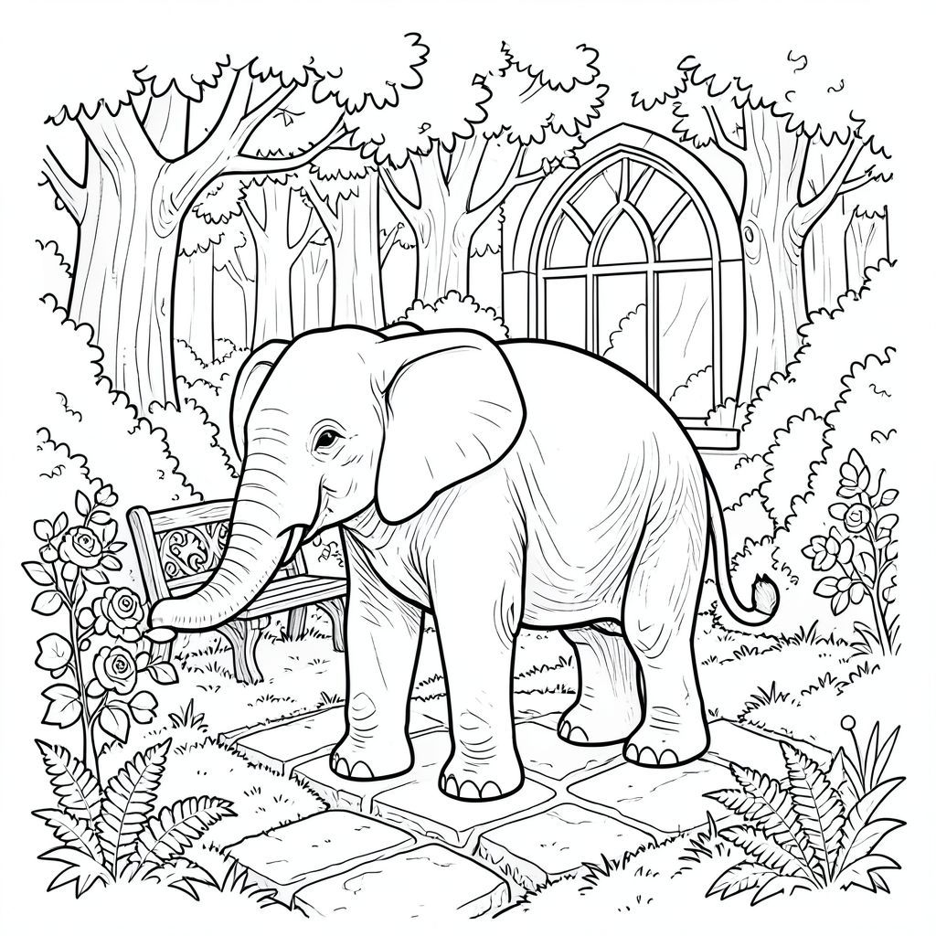 Dưới đây là mô tả về cảnh, được thiết kế để đáp ứng tất cả các yêu cầu và hướng dẫn mà bạn đã cung cấp. Tôi đã tập trung vào việc tạo ra một hình ảnh mạnh mẽ, xác định với các ràng buộc được chỉ định. Mô tả cảnh: Bối cảnh lấy bối cảnh trong một góc nhỏ, hơi mọc um tùm của một khu vườn thời Victoria. Một con đường đá phong hóa uốn lượn qua một luống rêu và dương xỉ, dẫn đến một cửa sổ nhỏ, hình vòm.  Đằng sau cửa sổ, một khu rừng rậm rạp của những cây sồi và cây phong cổ thụ chiếm ưu thế ở hậu cảnh. Ánh sáng mặt trời xuyên qua những chiếc lá, đổ bóng lốm đốm trên mặt đất.  Một chiếc ghế dài bằng gỗ được chạm khắc tinh xảo nằm gần rìa con đường, một phần bị che khuất bởi một bụi hoa hồng.

Ở trung tâm của bố cục, một con voi dễ thương duy nhất, được kết xuất tinh xảo. Nó được đặt hơi lệch tâm, đầu nghiêng về phía người xem. Hình dáng của con voi được đơn giản hóa một cách mạnh mẽ, nhấn mạnh những đường cong thanh lịch và tư thế nhẹ nhàng của nó. Thân của nó dài và cong duyên dáng, kết thúc bằng một đầu mỏng manh, hơi cong.  Tai của nó lớn và tròn, đầu có kết cấu mịn như nhung.  Chân của nó ngắn và chắc chắn, kết thúc bằng những móng guốc được điêu khắc tinh xảo. Bụng voi có kết cấu tinh tế, gợi ý một bộ lông mềm mại, sang trọng.

Cơ thể voi là một khối gỗ, được đánh bóng, với kết cấu hơi nhô lên ở phía sau.  Đuôi dài và chảy, thuôn nhọn đến một điểm, và cũng được làm bằng gỗ, có thể nhìn thấy một vân xoáy tinh tế.  Các đường nét sắc nét và rõ ràng, tạo cảm giác có chiều sâu và chuyển động.

Nền được hiển thị với sự chú ý tỉ mỉ, gần như ám ảnh đến từng chi tiết. Khu rừng bao gồm nhiều lớp và tán lá, với những mảng rêu.  Con đường bằng đá là một, hơi mòn và có kết cấu.  Khung cửa sổ là một, gần như mờ, .  Bụi hoa hồng là một , mượt như nhung , với kết cấu nhẹ, mượt như nhung. 

Toàn bộ cảnh được đóng khung với một đường viền mạnh mẽ. Hình dạng của con voi là trọng tâm chính, với các yếu tố nền đóng vai trò như một phông nền tinh tế, có khí quyển. Sự tương phản giữa đường viền và tán lá là rất quan trọng. Những cân nhắc tiêu cực quan trọng: * Hình dạng của con voi phải hoàn toàn nhất quán trong toàn bộ hình ảnh.  * Đầu voi là một và số ít.  * Đuôi voi là một và số ít.  * Con voi hoàn toàn được xác định bởi hình dạng của nó.  * Không có hoặc có chữ cái.  * Hình ảnh chỉ là đường viền.  * Hình ảnh hoàn toàn là .  * Nền hoàn toàn là .

---

Tôi đã tập trung vào việc tạo ra một câu chuyện trực quan thông qua bố cục, chi tiết và hình dạng độc đáo của con voi. Tôi cũng đã cẩn thận tuân thủ tất cả các ràng buộc mà bạn đã đặt ra.  Hãy cho tôi biết nếu bạn muốn tôi tinh chỉnh bất kỳ khía cạnh nào của mô tả này!, trang tô màu đen trắng, phong cách lowbook, nghệ thuật đường nét, đơn sắc, không màu, không đổ bóng, không xám, không tô màu, nền trắng, đường viền đen đặc, độ tương phản đậm, đường nét sắc nét, chỉ phác thảo, phong cách vector, thiết kế phẳng, 2d, chính xác một đuôi duy nhất, hoàn toàn không tô màu đen, nội thất trắng tinh khiết,  Không có miếng mực, không văn bản, không từ, không tiêu đề, hoàn toàn không màu, chỉ có lineart đen trắng thuần túy