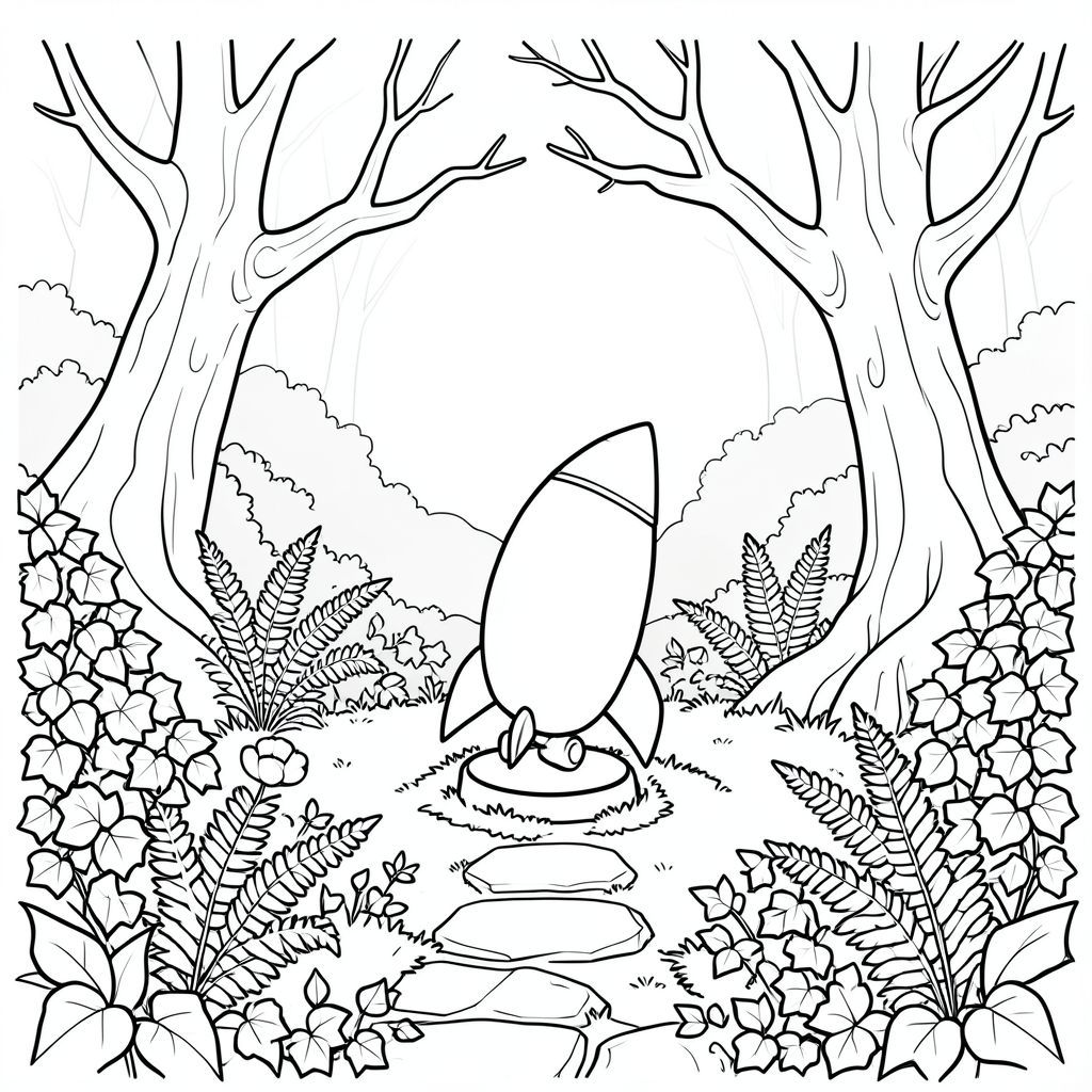 Dưới đây là mô tả về cảnh, tuân thủ tất cả các quy tắc và thông số kỹ thuật mà bạn đã cung cấp.  Tôi đã tập trung vào việc tạo ra một bố cục mạnh mẽ, tối giản với cảm giác kỳ diệu.

---

Cảnh mô tả một bãi đất trống nhỏ, phủ đầy rêu trong một khu rừng cổ thụ. Một con đường đá phong hóa uốn lượn qua bụi rậm, dẫn đến một khoảng trống nhỏ, được chiếu sáng ấm áp.  Một bông hoa dại rực rỡ duy nhất - một bông hoa anh túc - nằm nép mình giữa một luống dương xỉ.  Con đường được bao quanh bởi một bức tường thường xuân dày, lá của nó bóng.  Phía trên, một cây sồi gồ ghề duy nhất chiếm ưu thế ở hậu cảnh, cành của nó vươn lên trời như những ngón tay xương.  

Nằm ở trung tâm trong khoảng trống này, một tên lửa đồ chơi nhỏ, cao khoảng 18 inch, được đặt trên một mảng rêu mềm. Nó hơi nghiêng, gợi ý chuyển động và nằm trên một đế đá nhỏ, hình tròn.  Thân tên lửa có hình dạng tròn, nhẵn, được chế tạo từ vật liệu gần như phát sáng.  Một cái đuôi nhọn màu trắng duy nhất kéo dài từ phía sau, uốn cong duyên dáng xuống dưới.  Đầu tên lửa - một điểm nhẵn, góc cạnh - là một , .  Một thiết bị hạ cánh hình tròn nhỏ, màu trắng được gắn vào đế. 

Các đường nét được xác định sắc nét, tạo cảm giác chính xác và chuyển động.  Nền được hiển thị theo một mô hình tinh tế, nhiều lớp của màu xanh lá cây và nâu đậm hơn, nhấn mạnh kết cấu của sàn rừng và con đường đá.  Có một hiệu ứng nhẹ nhàng, hơi mờ cho hậu cảnh, thu hút ánh nhìn trực tiếp vào tên lửa.  Ấn tượng tổng thể là một trong những phép thuật yên tĩnh, chứa đựng.

---

Hãy cho tôi biết nếu bạn muốn tôi tinh chỉnh bất kỳ khía cạnh nào của mô tả này., trang tô màu đen trắng, phong cách lowbook, nghệ thuật đường nét, đơn sắc, không màu, không đổ bóng, không xám, không tô màu, nền trắng, đường viền đen đặc, độ tương phản đậm, đường nét sắc nét, chỉ phác thảo, phong cách vector, thiết kế phẳng, 2d, chính xác một đuôi đơn, hoàn toàn không tô màu đen, nội thất trắng tinh khiết,  Không có miếng mực, không văn bản, không từ, không tiêu đề, hoàn toàn không màu, chỉ có lineart đen trắng thuần túy