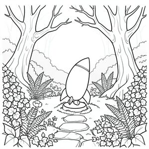 Dưới đây là mô tả về cảnh, tuân thủ tất cả các quy tắc và thông số kỹ thuật mà bạn đã cung cấp.  Tôi đã tập trung vào việc tạo ra một bố cục mạnh mẽ, tối giản với cảm giác kỳ diệu.

---

Cảnh mô tả một bãi đất trống nhỏ, phủ đầy rêu trong một khu rừng cổ thụ. Một con đường đá phong hóa uốn lượn qua bụi rậm, dẫn đến một khoảng trống nhỏ, được chiếu sáng ấm áp.  Một bông hoa dại rực rỡ duy nhất - một bông hoa anh túc - nằm nép mình giữa một luống dương xỉ.  Con đường được bao quanh bởi một bức tường thường xuân dày, lá của nó bóng.  Phía trên, một cây sồi gồ ghề duy nhất chiếm ưu thế ở hậu cảnh, cành của nó vươn lên trời như những ngón tay xương.  

Nằm ở trung tâm trong khoảng trống này, một tên lửa đồ chơi nhỏ, cao khoảng 18 inch, được đặt trên một mảng rêu mềm. Nó hơi nghiêng, gợi ý chuyển động và nằm trên một đế đá nhỏ, hình tròn.  Thân tên lửa có hình dạng tròn, nhẵn, được chế tạo từ vật liệu gần như phát sáng.  Một cái đuôi nhọn màu trắng duy nhất kéo dài từ phía sau, uốn cong duyên dáng xuống dưới.  Đầu tên lửa - một điểm nhẵn, góc cạnh - là một , .  Một thiết bị hạ cánh hình tròn nhỏ, màu trắng được gắn vào đế. 

Các đường nét được xác định sắc nét, tạo cảm giác chính xác và chuyển động.  Nền được hiển thị theo một mô hình tinh tế, nhiều lớp của màu xanh lá cây và nâu đậm hơn, nhấn mạnh kết cấu của sàn rừng và con đường đá.  Có một hiệu ứng nhẹ nhàng, hơi mờ cho hậu cảnh, thu hút ánh nhìn trực tiếp vào tên lửa.  Ấn tượng tổng thể là một trong những phép thuật yên tĩnh, chứa đựng.

---

Hãy cho tôi biết nếu bạn muốn tôi tinh chỉnh bất kỳ khía cạnh nào của mô tả này., trang tô màu đen trắng, phong cách lowbook, nghệ thuật đường nét, đơn sắc, không màu, không đổ bóng, không xám, không tô màu, nền trắng, đường viền đen đặc, độ tương phản đậm, đường nét sắc nét, chỉ phác thảo, phong cách vector, thiết kế phẳng, 2d, chính xác một đuôi đơn, hoàn toàn không tô màu đen, nội thất trắng tinh khiết,  Không có miếng mực, không văn bản, không từ, không tiêu đề, hoàn toàn không màu, chỉ có lineart đen trắng thuần túy