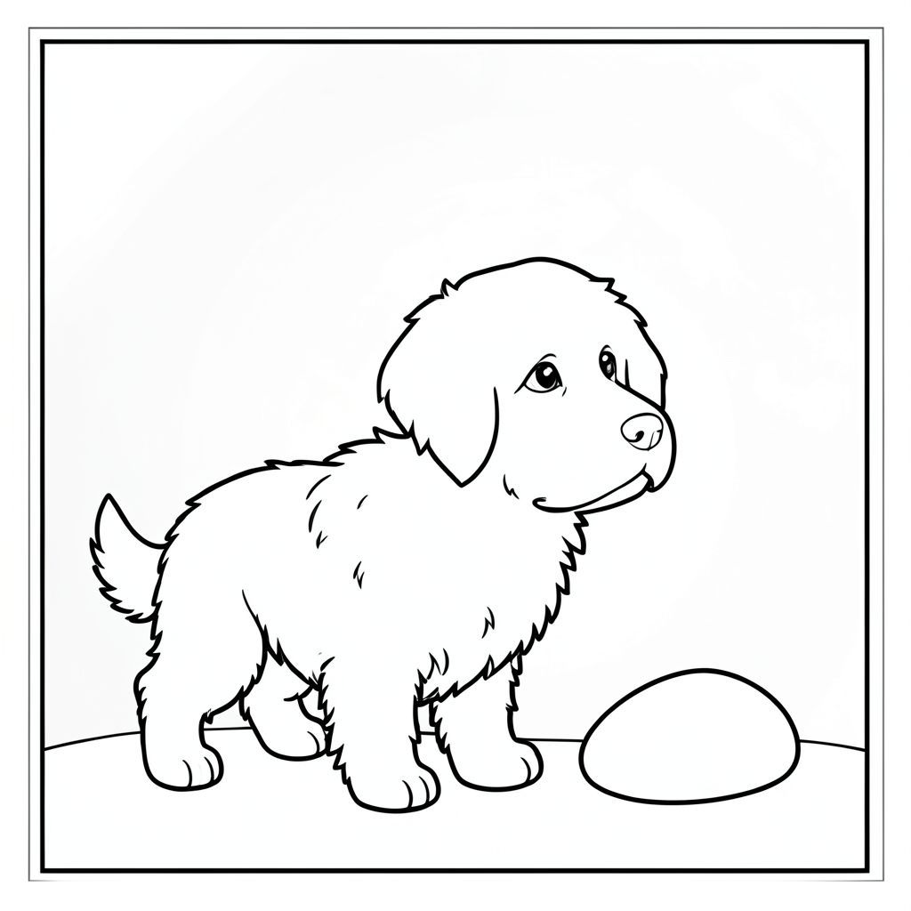 Dưới đây là mô tả về cảnh có một duy nhất, tuân thủ tất cả các quy tắc và thông số kỹ thuật mà bạn đã cung cấp. Mô tả cảnh: Một duy nhất, lông tơ, được đặt ở góc dưới bên trái của . Nó hơi hướng về bên phải, với đầu quay về phía người xem. Cơ thể của hơi nghiêng, gợi ý một tư thế thoải mái.  Một tảng đá nhỏ, nhẵn, nằm chỉ một chút bên phải cơ thể, được định vị như thể nó là một viên sỏi nhỏ, đơn giản. Nền là một gradient , hơi mờ, tạo phông nền trung tính, mềm mại.  Toàn bộ hình ảnh được đóng khung bởi một đường viền rất mỏng, màu trắng. Các yếu tố hình ảnh: * Một có kích thước trung bình, lông tơ. Đầu của nó hơi nghiêng lên trên, với một đường cong nhẹ nhàng về phía cổ. Đuôi hơi cong lại. Biểu cảm của chú chó bình tĩnh và hơi tò mò.  * Một tảng đá nhỏ, gần như hình bầu dục, được đặt ở bên phải của. Nó được định vị để đóng khung một cách tinh tế cho.  * Một gradient tinh tế, mềm mại, tạo nền nhẹ nhàng. Không có kết cấu hoặc chi tiết. Lý do: Cảnh này được cố tình đơn giản để tối đa hóa sự tập trung vào. Tảng đá cung cấp một yếu tố tinh tế, trung tính mà không làm mất tập trung vào đối tượng cốt lõi. Phong cách tối giản và nền trắng đảm bảo tính thẩm mỹ sạch sẽ và gọn gàng, hoàn toàn phù hợp với yêu cầu của bạn. Các ràng buộc tiêu cực được tuân thủ nghiêm ngặt., trang tô màu đen trắng, phong cách lowbook, nghệ thuật đường nét, đơn sắc, không màu, không bóng, không xám, không tô màu, nền trắng, đường viền đen đặc, độ tương phản đậm, đường nét sắc nét, chỉ phác thảo, phong cách vector, thiết kế phẳng, 2d, chính xác một đuôi đơn, hoàn toàn không tô màu đen, nội thất trắng tinh khiết, không có miếng mực, không có văn bản,  Không từ, không tiêu đề, hoàn toàn không màu, chỉ có lineart đen trắng thuần túy