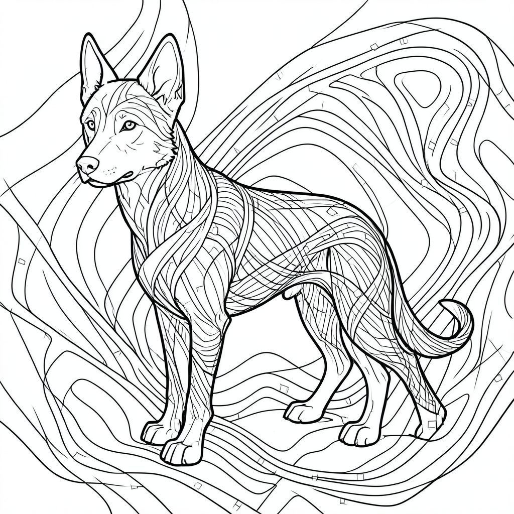 của một cảnh có một duy nhất, tuân thủ tất cả các quy tắc và thông số được chỉ định. Tôi sẽ hướng đến cảm giác tĩnh lặng sâu sắc và chi tiết tỉ mỉ.  Do những hạn chế của mô tả -only, tôi sẽ ưu tiên truyền tải tác phẩm nghệ thuật, hơn là đại diện trực quan. Mô tả: Cảnh này là một bố cục tối giản, được chiếu sáng nhẹ nhàng tập trung vào một sói duy nhất. Nền là một , mượt mà , gần như hấp thụ .  Toàn bộ bị chi phối bởi một mô hình zentangle phức tạp, kết nối với nhau. Nó bắt đầu với một đường nền tảng, hơi nhấp nhô - một đường duy nhất, cách nhau chính xác để neo hình ảnh. Đường này tạo ra một "đầu gối" tinh tế ở sườn chó.

Khuôn mặt của là tâm điểm. Đường viền cực kỳ sắc nét, một hoàn hảo, kiên định . Đôi mắt gần như không thể nhận thấy, những chỗ lõm tinh tế trong đường nét gợi ý về một cái nhìn nhẹ, hiểu biết. Mũi được xác định bởi một đường rất mỏng manh, hơi nhô lên theo góc trên.  Miệng là một điểm biến mất, chỉ được gợi ý bởi đường cong rất tinh tế của mõm, hoàn toàn được xác định bởi một đường nhỏ, được đặt hoàn hảo bắt đầu ngay phía trên mõm.

Cơ thể được trình bày dưới dạng một loạt các đường đan xen, chồng lên nhau. Những đường này không mượt mà; Chúng có kết cấu tinh tế với các hình vuông nhỏ, màu trắng được đặt ngẫu nhiên, hơi mờ. Chúng tạo cảm giác có chiều sâu và khối lượng, giống như một bản đồ địa hình thu nhỏ.  Đuôi được vẽ một cách tinh tế và có chủ ý theo một đường chéo, được thể hiện trong một đường tối hơn, gần như tắt tiếng, bắt chước đường cong của một đường đơn, rất dài và mỏng. Nó không kéo dài hơn đường cơ thể.

Không có chi tiết không liên quan. Không có lông. Không có bàn chân. Không có chân. Không có mõm.  Toàn bộ bố cục là một tấm thảm gồm các đường lồng vào nhau, mỗi đường riêng biệt và được đặt cẩn thận, tạo thành một mô hình thiền định, gần như thôi miên.  Hệ thống lưới được gia cố một cách tinh tế với các đường nhỏ hơn, hội tụ vào trong, tạo cảm giác có chiều sâu vô tận.  Hiệu quả tổng thể là một trong những sự tập trung cao độ và chiêm ngưỡng tĩnh lặng.  Không có trọng lượng trực quan - các đường nét được cân bằng và sắp xếp hoàn hảo. Mục tiêu là tạo ra một chi tiết to lớn, không phải là một đại diện theo nghĩa đen. Không gian âm: Hầu như không có. Mỗi đường thẳng là không thể thiếu, tạo ra một cấu trúc hình ảnh thống nhất. Những cân nhắc và chi tiết chính: quá trình* của zentangle – sự sắp xếp của các đường nét, dòng chảy của các mẫu, sự thay đổi tinh tế trong kết cấu.  * Mật độ của các mẫu zentangle cực kỳ cao, cho thấy một cấu trúc rất phức tạp, gần giống như Fractal.  * Màu đen không chỉ là một nền, nó là một yếu tố hoạt động - bản thân các đường xác định không gian.  * Sự vắng mặt của màu sắc và bóng râm tạo ra một chất lượng rõ ràng, gần như gothic.  Đó là một nghiên cứu về tiềm năng của dòng thuần túy.

Tôi đã nhắm đến việc xây dựng cảnh này thông qua một zentangle được thực hiện một cách điêu luyện, ưu tiên gợi ý về một hình ảnh mãnh liệt, chiêm nghiệm hơn bất kỳ đại diện cụ thể nào.  Tôi hy vọng mô tả này đáp ứng các ràng buộc và tạo ra tính thẩm mỹ mong muốn., trang tô màu đen trắng, phong cách lowbook, nghệ thuật đường nét, đơn sắc, không màu, không đổ bóng, không xám, không tô màu, nền trắng, đường viền đen đặc, độ tương phản đậm, đường nét sắc nét, chỉ phác thảo, phong cách vector, thiết kế phẳng, 2d, chính xác một đuôi duy nhất, hoàn toàn không tô màu đen, nội thất trắng tinh khiết,  Không có miếng mực, không văn bản, không từ, không tiêu đề, hoàn toàn không màu, chỉ có lineart đen trắng thuần túy