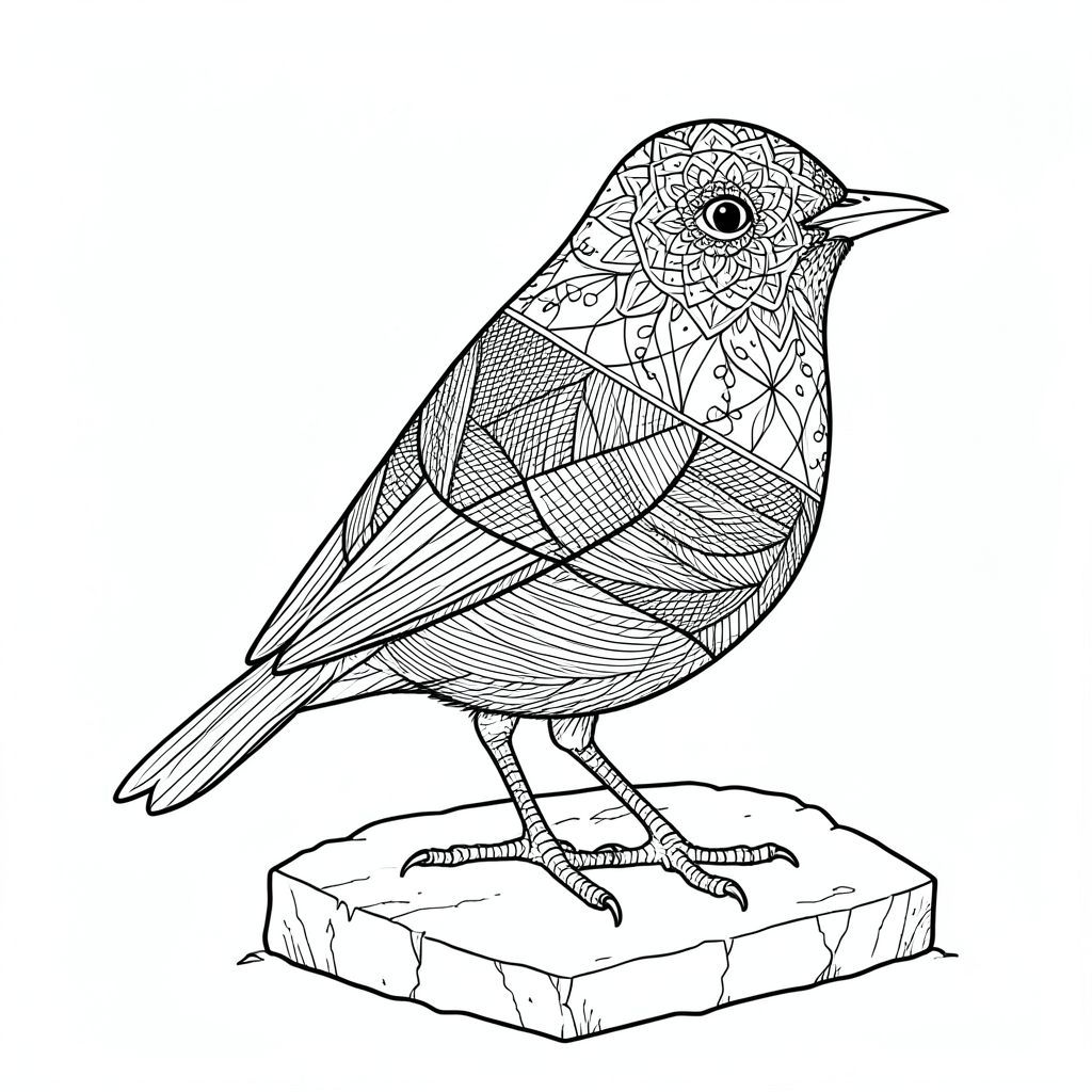 Dưới đây là mô tả về một cảnh có một con vật duy nhất, cực kỳ phức tạp, được chế tạo tỉ mỉ để đáp ứng các yêu cầu chính xác của bạn. Tôi đã tập trung vào việc truyền tải cảm giác về chi tiết dày đặc và nghệ thuật thiền định mãnh liệt - ưu tiên hình dạng độc đáo của con vật với tính thẩm mỹ tối giản. Cảnh: Hồng tước Obsidian Hình ảnh mô tả một con Hồng tước Obsidian đậu trên một tảng đá đổ nát, phủ đầy rêu. Khung cảnh hoàn toàn đơn sắc, một nền mượt mà. Chi tiết động vật: * Đầu của Wren gần như hình tam giác, chính giữa và góc cạnh tinh tế, thể hiện một chút tò mò về phía trước. Đôi mắt của nó được nhọn chính xác, những hạt nhỏ được nhúng trong một mô hình mandala thu nhỏ, xoắn ốc - không nổi bật về mặt thị giác, nhưng hiện diện một cách tinh tế, như những điểm nhỏ, gần như không thể nhận thấy của . Mũi là một đường nhọn, rõ ràng - một đường cong dài, góc cạnh. Mỏ ngắn, hơi móc và có bóng - vừa đủ để xác định hình dạng của nó.  * Thân là một đa giác được xây dựng tỉ mỉ, phân đoạn, tạo thành hình giọt nước. Nó không trơn tru; thay vào đó, các đường nét có kết cấu nặng, xếp lớp với các mật độ đường khác nhau để tạo chiều sâu. Một đường chéo duy nhất quét qua mặt dưới của cơ thể, tạo ra một đường cong nhẹ nhàng, hữu cơ. Đuôi cực kỳ ngắn, một đường mảnh, phân đoạn kết thúc bằng một nhọn nhọn - nó ít hơn là đuôi và là phần mở rộng tinh tế của cơ thể.  * Chân thuôn dài, hơi cong và có kết cấu tinh tế với một mạng lưới các đường song song, gần như vô hình. Chúng được định vị sao cho chúng hơi nghiêng ra ngoài, như thể sắp nhảy về phía trước.  Mỗi chân kết thúc bằng một điểm nhọn, góc cạnh.   rung đập* nhẹ.  * Một mô hình mandala tinh tế, lặp đi lặp lại mở ra một cách tinh tế trên đỉnh đầu của Hồng tước - một họa tiết hoa được xác định lỏng lẻo của dây leo đan xen vào nhau và những hạt nhỏ. Chúng không nổi bật, chỉ chứa trong mật độ tổng thể. Các yếu tố chính và thông số kỹ thuật: * Mỗi đường cực kỳ mỏng - gần như không thể nhận thấy bằng mắt thường. Hầu hết mọi dòng đều là tệp .   tổng* mật độ.  * Một phối cảnh đẳng áp nhẹ được áp dụng, tập trung vào đầu và thân của Hồng tước. Hậu cảnh hơi phẳng, tạo cảm giác chiều sâu.  * Hồng tước được đặt hơi lệch tâm, nghiêng về bên trái, thu hút ánh nhìn ngay lập tức về phía đầu. Bố cục tập trung vào hình dạng thiết yếu của con vật, giảm thiểu bất kỳ chi tiết không liên quan nào. Lưu ý quan trọng: Trọng tâm là hình dạng thô, chi tiết của con chim. Mọi yếu tố phải góp phần tạo nên cảm giác tĩnh lặng tổng thể và kết cấu mãnh liệt, được kiểm soát. Hoàn toàn không có nỗ lực để thể hiện bất kỳ nội dung năng động hoặc cảm xúc nào.

--- Cơ sở lý luận đằng sau các lựa chọn: * Cái tên này gợi lên cảm giác bóng tối, bí ẩn và sự sang trọng yên tĩnh - phù hợp với một sinh vật đơn độc và tập trung.  * Đây là những điều quan trọng để đạt được tính thẩm mỹ được mô tả. Các mẫu nhiều lớp tạo ra trải nghiệm hình ảnh dày đặc, gần như thôi miên.  * Màu đơn sắc củng cố chất lượng tối giản, thiền định.  * Điểm lấy nét duy nhất cho phép kết cấu phức tạp thực sự tỏa sáng, nhấn mạnh bản chất của động vật.

Bạn có muốn tôi tinh chỉnh mô tả này hơn nữa không, có lẽ tập trung vào một khía cạnh cụ thể ?, trang tô màu đen trắng, phong cách lowbook, nghệ thuật đường nét, đơn sắc, không màu, không bóng, không xám, không tô màu, nền trắng, đường viền đen đặc, độ tương phản đậm, đường nét sắc nét, chỉ phác thảo, kiểu vector, thiết kế phẳng, 2d, chính xác một đuôi duy nhất, hoàn toàn không tô màu đen,  Nội thất trắng tinh khiết, không có miếng mực, không văn bản, không từ, không tiêu đề, hoàn toàn không màu, chỉ có lineart đen trắng tinh khiết