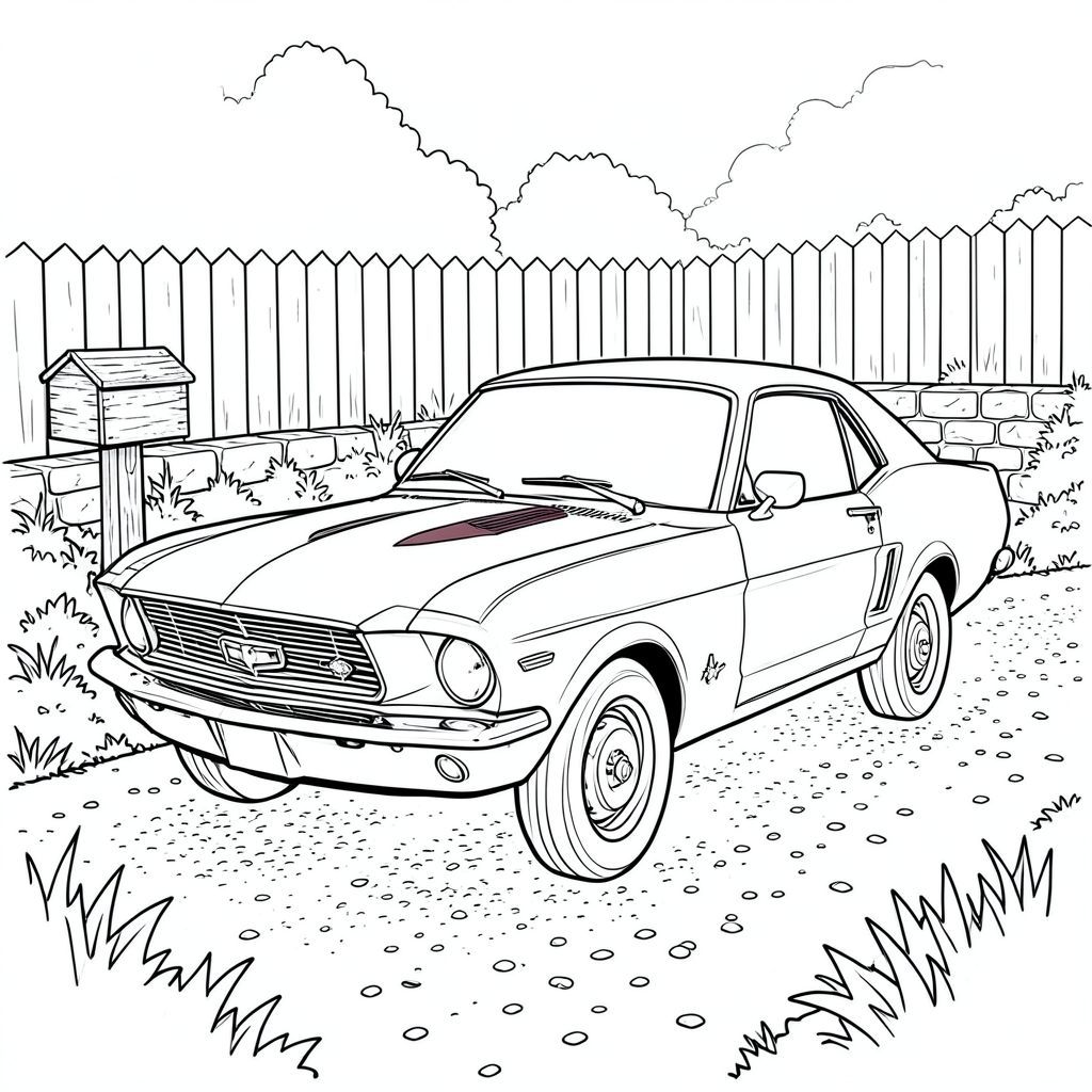 Dưới đây là mô tả về cảnh, nhằm vào các chi tiết và ràng buộc được chỉ định. Tôi đã tập trung vào việc tạo ra tác động thị giác mạnh mẽ với nghệ thuật đường nét và đường viền rõ ràng. Mô tả cảnh: Hình ảnh mô tả một chiếc Ford Mustang cổ điển đậu trên một con đường lái xe rải sỏi, hơi mọc um tùm. Chiếc xe được đặt hơi nghiêng, hướng về một hàng rào vườn mờ bao quanh một bức tường chắn nhỏ bằng đá. Một hộp thư bằng gỗ bị phong hóa duy nhất đứng ở bên trái xe.  Mềm mại và khuếch tán, gợi ý vào cuối buổi chiều.

Chiếc xe là trọng tâm trung tâm. Cơ thể của nó là một hình bóng được hiển thị chính xác, hơi cong, nhấn mạnh các đường nét khí động học của nó. Phần đầu xe nghiêng lên trên, với một đường cong tinh tế, gần như không thể nhận thấy đến mui xe. Đuôi xe cũng chi tiết không kém, thể hiện hình dáng Mustang cổ điển.  Đèn pha được xác định rõ ràng, với chùm tia tinh tế, hơi nghiêng. Các cửa sổ sạch sẽ và hình chữ nhật, phản chiếu một mờ nhạt, tắt tiếng. Lốp xe được kết xuất tinh tế, với vành nhẵn.

Thân xe là một , phong phú , với bề mặt hơi có kết cấu. Mũ trùm đầu có màu đậm hơn, gần như màu đỏ tía. Đuôi xe có màu tương tự, thuôn nhọn một cách tinh tế. Thân xe hơi nghiêng, tạo cảm giác có chiều sâu.

Nền là một lớp mờ nhẹ nhàng của , tạo cảm giác chiều sâu và cảm giác hơi mọc um tùm.  Hàng rào có hình chữ nhật đơn giản, có kết cấu hơi thô. Hộp thư là một loại gỗ phong hóa, với vẻ ngoài hơi xỉn màu.  Đường lái xe rải sỏi là một, với một kết cấu nhẹ.

Toàn bộ cảnh được đóng khung bởi một đường nét tinh tế, tạo ra một sự tách biệt thị giác mạnh mẽ. Nền là một , không bị phá vỡ.  Trọng tâm hoàn toàn là chiếc xe, được hiển thị bằng các đường nét rõ ràng, có độ tương phản cao. Những cân nhắc chính đối với phong cách nghệ thuật đường nét: * Các đường nét dày vừa phải, nhấn mạnh các đường nét của xe.  * Các cạnh của xe được xác định cẩn thận, tạo cảm giác chắc chắn.  * Các chi tiết của thân xe – đường cong, đèn pha, lốp xe – được thể hiện tỉ mỉ.  * Các đường viền rất quan trọng để làm nổi bật hình thức và tạo ra tác động trực quan mạnh mẽ.

Tôi đã tập trung vào việc tạo ra cảm giác vượt thời gian và bầu không khí hơi u sầu, dựa trên bối cảnh và tình trạng của chiếc xe.  Hãy cho tôi biết nếu bạn muốn tôi điều chỉnh bất cứ điều gì!, tranh tô màu đen trắng, phong cách lowbook, nghệ thuật đường nét, đơn sắc, không màu, không đổ bóng, không có màu xám, không tô màu, nền trắng, đường viền đen đặc, độ tương phản đậm, đường nét sắc nét, chỉ phác thảo, phong cách vector, thiết kế phẳng, 2d, chính xác một đuôi duy nhất, hoàn toàn không tô màu đen, nội thất trắng tinh khiết, không có miếng mực,  Không văn bản, không từ, không tiêu đề, hoàn toàn không màu, chỉ có lineart đen trắng thuần túy