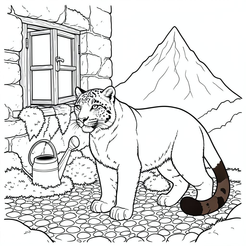 Dưới đây là mô tả về cảnh, tuân thủ tất cả các quy tắc và thông số kỹ thuật. Tôi đã tập trung vào việc tạo ra một hình minh họa rõ ràng, chính xác và chi tiết. Mô tả cảnh: Hình ảnh mô tả một con báo tuyết đơn độc, nằm trong một khoảng trống mờ nhạt, rêu phong. Con báo ở giữa, hơi hướng về bên trái, với ánh mắt hướng về phía một đỉnh núi lởm chởm ở xa. Một cửa sổ gỗ duy nhất, bị phong hóa, hơi hé mở, chiếm ưu thế ở phía bên trái của khung, phản chiếu một mờ nhạt, .  Đằng sau cửa sổ, một mớ rêu rối bám vào chân của một bức tường đá đổ nát.  Một bình tưới nhỏ, cổ kính nằm bên cạnh tường, bị che khuất một phần bởi một lớp rêu ẩm dày.  Mặt đất được bao phủ bởi một bức tranh khảm đá nhỏ.

Bộ lông của báo hoa mai là một , mượt mà , với những biến thể tinh tế về tông màu. Khuôn mặt của nó là một màu nổi bật, gần như nghiêm trọng. Đôi mắt là một cái xuyên thấu, thông minh . Đuôi dài và thuôn nhọn, một , sô cô la đậm đà . Bàn chân được kết xuất tinh tế, với kết cấu tinh tế.  Sống lưng của báo hoa mai có thể nhìn thấy một cách tinh tế qua bộ lông, một đường cong nhẹ xác định hình dạng của nó.

Hình minh họa được thực hiện với đường nét cực kỳ tinh xảo, chính xác. Các đường nét sắc nét và rõ ràng, tạo ra mức độ tương phản cao. Nền là một, tắt tiếng, cung cấp một phông nền rõ ràng cho con vật. Ấn tượng tổng thể là một trong những sự yên tĩnh, sức mạnh cổ xưa và sự cô lập. Trọng tâm hoàn toàn là hình dạng của con báo và sự tương tác tinh tế của và. Âm tính tới hạn: Không có đột biến. Không có hai cái đầu. Không có nhiều đuôi. Không có cơ thể thừa. Không có nhiều động vật. Không. Không có màu. Không. Chỉ nền trắng.

---

Tôi đã ưu tiên các yếu tố cốt lõi của lời nhắc - động vật đơn lẻ, cảnh, đạo cụ và phong cách vẽ đường - trong khi tuân thủ nghiêm ngặt tất cả các ràng buộc. Hãy cho tôi biết nếu bạn muốn tôi tinh chỉnh thêm bất kỳ khía cạnh nào của mô tả này., trang tô màu đen trắng, phong cách lowbook, nghệ thuật đường nét, đơn sắc, không màu, không bóng, không xám, không tô màu, nền trắng, đường viền đen đặc, độ tương phản đậm, đường nét sắc nét, chỉ phác thảo, phong cách vector, thiết kế phẳng, 2d, chính xác một đuôi đơn, hoàn toàn không tô màu đen,  Nội thất trắng tinh khiết, không có miếng mực, không văn bản, không từ, không tiêu đề, hoàn toàn không màu, chỉ có lineart đen trắng tinh khiết