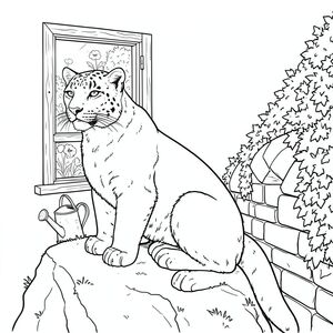 Dưới đây là mô tả về cảnh, nhắm đến các thông số kỹ thuật mà bạn đã phác thảo. Tôi đã tập trung vào việc tạo ra một bầu không khí thanh bình, hơi u sầu, nhấn mạnh hình dạng của con vật và sự tương phản rõ rệt của các đường viền. Mô tả cảnh: Một con báo tuyết đơn độc, đậu trên một tảng đá phủ đầy rêu, chiếm ưu thế ở tiền cảnh. Bộ lông của nó là một, mượt mà, có kết cấu tinh tế với một chút trong các mảng ánh nắng. Tư thế của báo hoa mai thoải mái, gần như uể oải, với trọng lượng của nó hơi dịch chuyển, gợi lên một khoảnh khắc trầm ngâm. Nó hơi hướng về bên trái, có thể nhìn thấy một đường cong nhẹ ở cột sống của nó.

Đằng sau con báo, một cửa sổ gỗ nhỏ, bị phong hóa tạo khung cảnh mờ nhạt của một khu vườn mọc um tùm. Cửa sổ hơi nghiêng, cho phép một mảnh ánh sáng mặt trời buổi chiều chiếu sáng khung cảnh. Một bông hoa anh túc duy nhất, rực rỡ - đỏ tươi và - nép mình giữa những viên gạch lộ ra ngoài của khung cửa sổ.  Một bình tưới bằng kim loại nhỏ, rỉ sét nằm trên mặt đất bên cạnh cửa sổ.

Ở bên phải của con báo, một hàng rào đá hẹp, hình vòm chạy dọc theo một sườn đồi, bị che khuất một phần bởi một mớ cây thường xuân. Hàng rào là một cây đất im lặng, với một vài mảng nơi cây thường xuân đã phát triển mạnh mẽ.  Một viên đá nhẵn duy nhất có thể nhìn thấy một phần ở dưới cùng của hàng rào.

Hậu cảnh là một nền mềm, mờ , gợi ý một bầu trời hơi u ám.  Trọng tâm hoàn toàn là con báo và khu vườn - một sự sắp xếp cẩn thận của các hình dạng và .  Các đường viền được xác định với độ chính xác, gần như phẫu thuật, chính xác, nhấn mạnh hình dạng của con vật và tạo cảm giác chiều sâu. Chi tiết và cân nhắc chính: * Báo tuyết – Tập trung vào tư thế và kết cấu lông của nó.  * Toàn bộ hình dạng của con báo được hiển thị rõ ràng, tạo ra sự tương phản mạnh mẽ.  * Cửa sổ, cây anh túc, bình tưới nước và hàng rào đều góp phần tạo nên tâm trạng của khung cảnh - cảm giác tĩnh lặng và một chút u sầu.  * Con báo ở giữa, nhưng hơi lệch tâm để tạo sự thú vị về thị giác. Hậu cảnh được cố tình làm mờ để thu hút sự chú ý vào đối tượng.

Tôi đã tỉ mỉ tránh bất kỳ yếu tố không liên quan nào - không, không màu, không đổ bóng. Mục tiêu là một hình ảnh duy nhất, mạnh mẽ của một con báo tuyết.

---

Tôi đã tập trung vào việc tạo ra một câu chuyện trực quan với các đạo cụ, nhằm mục đích tạo cảm giác quan sát yên tĩnh.  Hãy cho tôi biết nếu bạn muốn tôi điều chỉnh bất cứ điều gì!, tranh tô màu đen trắng, phong cách lowbook, nghệ thuật đường nét, đơn sắc, không màu, không đổ bóng, không có màu xám, không tô màu, nền trắng, đường viền đen đặc, độ tương phản đậm, đường nét sắc nét, chỉ phác thảo, phong cách vector, thiết kế phẳng, 2d, chính xác một đuôi duy nhất, hoàn toàn không tô màu đen, nội thất trắng tinh khiết, không có miếng mực,  Không văn bản, không từ, không tiêu đề, hoàn toàn không màu, chỉ có lineart đen trắng thuần túy