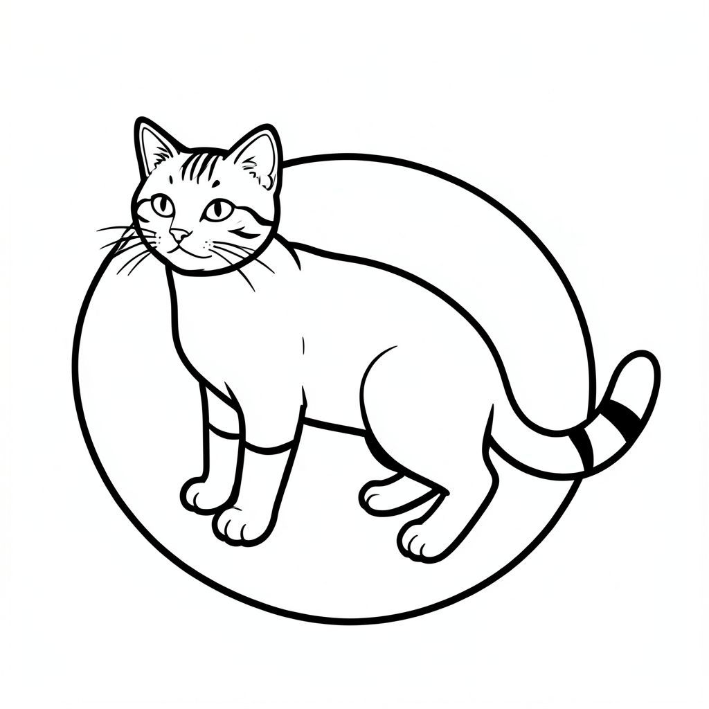 Dưới đây là mô tả về một cảnh có một con mèo, tuân thủ tất cả các quy tắc và thông số kỹ thuật: Mô tả: Một bản vẽ đường thang độ xám, rất chi tiết của một con mèo mướp. Con mèo ở giữa, hơi hướng về bên trái. Đầu của nó được đặt ở trên cùng, với một đường cong nhẹ ở cổ. Đuôi mở rộng sang phải, uốn lượn duyên dáng. Cơ thể là một hình chữ nhật đơn giản, hơi thuôn dài, tạo thành phần gốc của mèo. Nền là một mảng đá nhỏ, hình tròn, có kết cấu tinh tế. Các đường nét dày và đậm, tạo ra một đường viền mạnh mẽ, rõ ràng. Toàn bộ hình ảnh bị chi phối bởi một đường vẽ kiên định.  Không có bóng râm.  Trọng tâm hoàn toàn là hình dạng của con mèo. Các yếu tố chính: * Mèo mướp đơn * Hình tròn, miếng dán đá * Đậm, dày, đường viền.  * Không có màu.  * Không đổ bóng.  * Không .  * Không có thêm chi hoặc tính năng.  * Chỉ có một con mèo.  * Đuôi mở rộng sang phải.  * Mèo là một thực thể duy nhất.  * Con mèo tĩnh.

Hãy cho tôi biết nếu bạn muốn tôi tinh chỉnh điều này thêm!, tranh tô màu đen trắng, phong cách lowbook, nghệ thuật đường nét, đơn sắc, không màu, không đổ bóng, không xám, không tô màu, nền trắng, đường viền đen đặc, độ tương phản đậm, đường nét sắc nét, chỉ phác thảo, phong cách vector, thiết kế phẳng, 2d, chính xác một đuôi duy nhất, hoàn toàn không tô màu đen, nội thất trắng tinh khiết, không có miếng mực,  Không văn bản, không từ, không tiêu đề, hoàn toàn không màu, chỉ có lineart đen trắng thuần túy