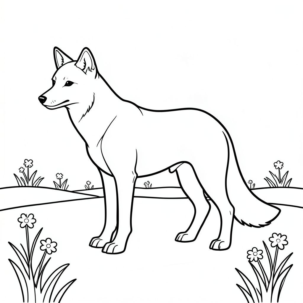 Dưới đây là mô tả về cảnh, tuân thủ tất cả các quy tắc và thông số kỹ thuật: Sự miêu tả: Một con sói duy nhất, bóng bẩy, đứng trên đồng cỏ phủ đầy tuyết. Con sói ở giữa, hơi hướng về bên trái. Đầu của nó hơi hướng về phía trước, với một đường cong nhẹ nhàng đến hàm. Đuôi dài và thuôn nhọn, cong xuống dưới. Cơ thể của con sói thon dài và vạm vỡ, tạo thành một hình bóng đơn giản, mạnh mẽ. Đồng cỏ là một nơi im lặng, với một vài bông hoa dại nhỏ màu trắng rải rác có thể nhìn thấy từ xa. Nền là một đường đơn giản. Yếu tố hình ảnh: * Sói * Đồng cỏ đơn giản với một vài bông hoa dại rải rác.  * Sạch sẽ, đậm, phác thảo.  * Không có màu.  * Không đổ bóng.  * Không .  * Con sói là một đại diện tối giản, chỉ tập trung vào hình dạng của nó.

---

Hãy cho tôi biết nếu bạn muốn tôi tinh chỉnh điều này thêm!, tranh tô màu đen trắng, phong cách lowbook, nghệ thuật đường nét, đơn sắc, không màu, không đổ bóng, không xám, không tô màu, nền trắng, đường viền đen đặc, độ tương phản đậm, đường nét sắc nét, chỉ phác thảo, phong cách vector, thiết kế phẳng, 2d, chính xác một đuôi duy nhất, hoàn toàn không tô màu đen, nội thất trắng tinh khiết, không có miếng mực,  Không văn bản, không từ, không tiêu đề, hoàn toàn không màu, chỉ có lineart đen trắng thuần túy