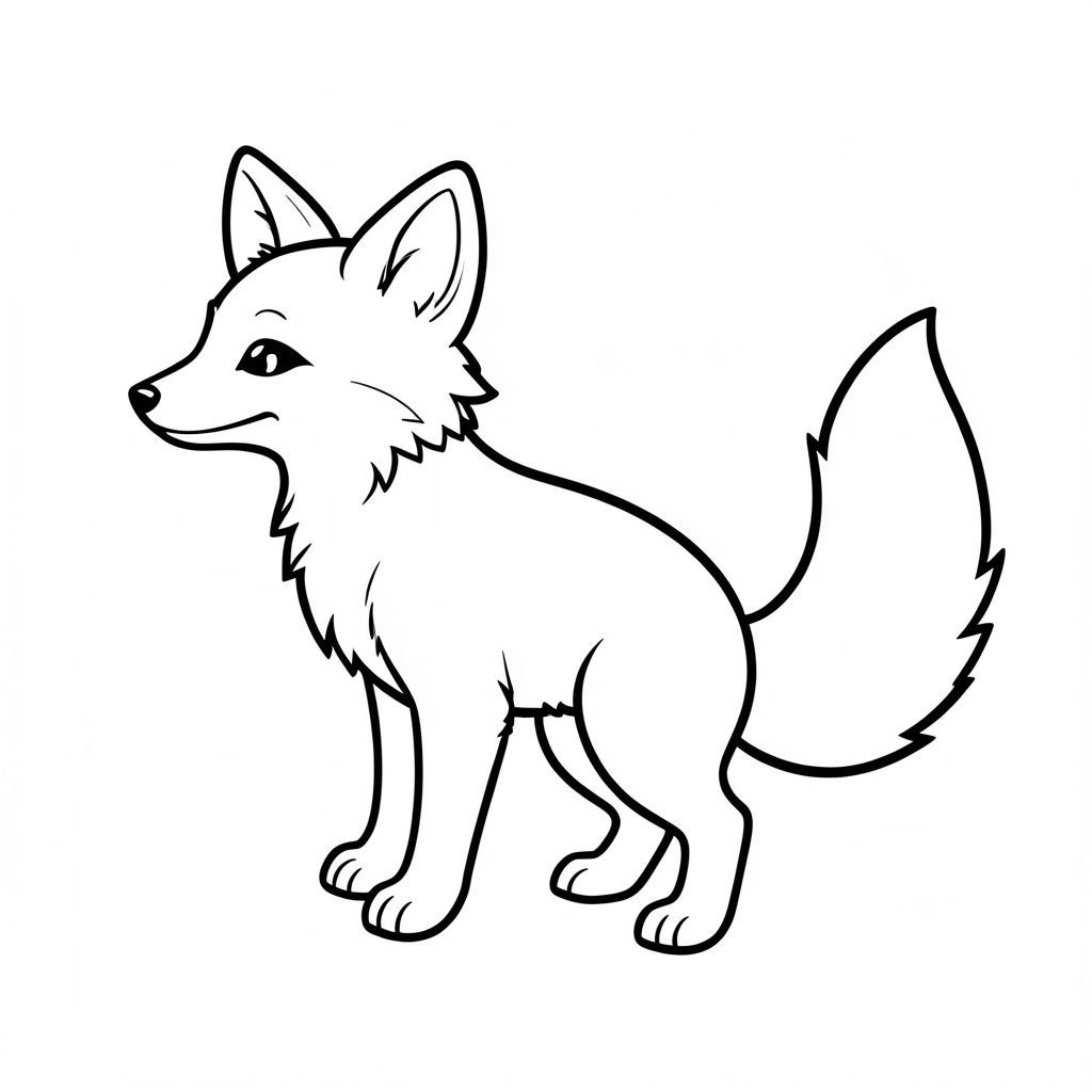Một con cáo nhỏ, mịn màng., trang tô màu đen trắng, phong cách lowbook, nghệ thuật đường nét, đơn sắc, không màu, không bóng, không xám, không tô màu, nền trắng, đường viền đen đặc, độ tương phản đậm, đường nét sắc nét, chỉ phác thảo, phong cách vector, thiết kế phẳng, 2d, chính xác một đuôi duy nhất, hoàn toàn không tô màu đen, nội thất trắng tinh khiết, không có miếng mực, không có văn bản, không có từ, không có tiêu đề,  Hoàn toàn không có màu, chỉ có lineart đen trắng thuần túy