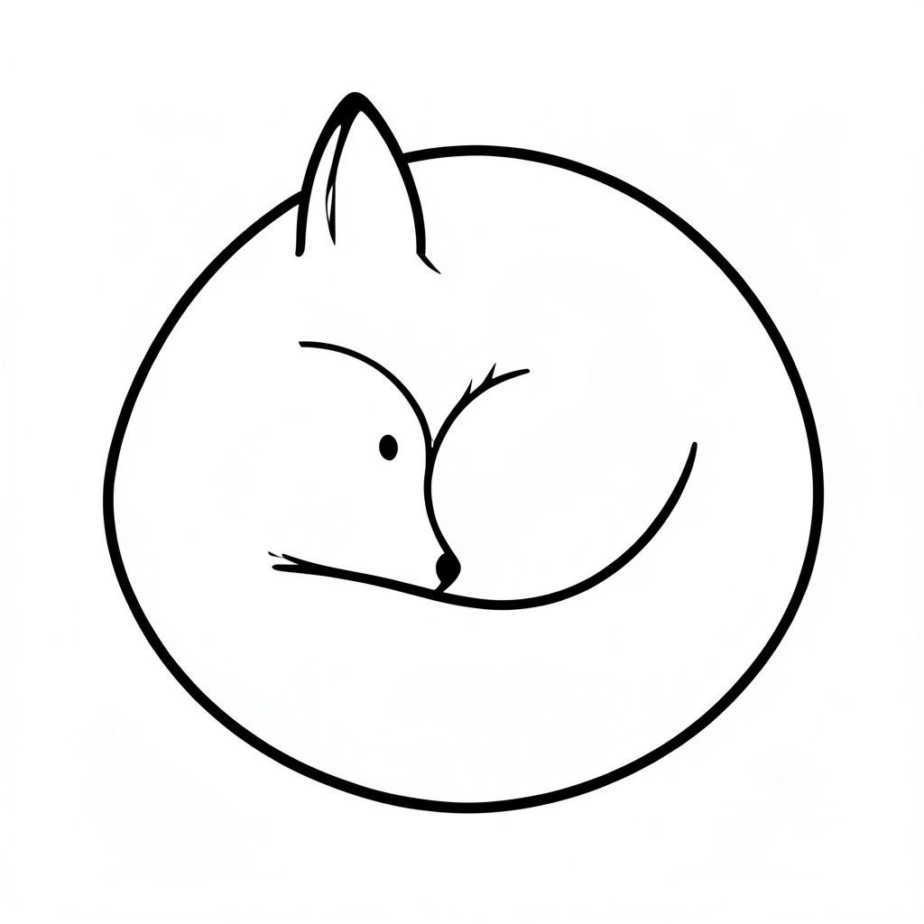 Một con cáo duy nhất, cuộn tròn thành một quả bóng chặt chẽ., tranh tô màu đen trắng, phong cách lowbook, nghệ thuật đường nét, đơn sắc, không màu, không bóng, không xám, không điền, nền trắng, đường viền đen đặc, độ tương phản đậm, đường nét sắc nét, chỉ phác thảo, phong cách vector, thiết kế phẳng, 2d, chính xác một đuôi duy nhất, hoàn toàn không tô màu đen, nội thất trắng tinh khiết, không có miếng mực, không có văn bản,  Không từ, không tiêu đề, hoàn toàn không màu, chỉ có lineart đen trắng thuần túy