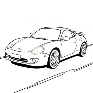 Một chiếc xe thể thao duy nhất nằm trên đường nhựa. Một đèn pha duy nhất, nổi bật tỏa sáng rực rỡ. Đèn hậu của xe hơi mở rộng sang phải. Thân xe mịn màng và phản chiếu ánh sáng mặt trời., tranh tô màu đen trắng, phong cách lowbook, nghệ thuật đường nét, đơn sắc, không màu, không bóng, không xám, không tô màu, nền trắng, đường viền đen đặc, độ tương phản đậm, đường nét sắc nét, chỉ phác thảo, phong cách vector, thiết kế phẳng, 2d, chính xác một đuôi đơn, hoàn toàn không tô màu đen, nội thất trắng tinh khiết, không có miếng mực,  Không văn bản, không từ, không tiêu đề, hoàn toàn không màu, chỉ có lineart đen trắng thuần túy