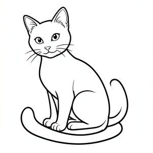 Một con mèo duy nhất, bóng bẩy và , ngồi chăm chú. Đầu của nó hơi nghiêng, nhìn về phía người xem. Một cái đuôi dài, duyên dáng uốn cong duyên dáng phía sau nó. Cơ thể mèo nhỏ gọn và mềm mại, truyền tải cảm giác tĩnh lặng., tranh tô màu đen trắng, phong cách lowbook, nghệ thuật đường nét, đơn sắc, không màu, không bóng, không xám, không tô màu, nền trắng, đường viền đen đặc, độ tương phản đậm, đường nét sắc nét, chỉ phác thảo, phong cách vector, thiết kế phẳng, 2d, chính xác một đuôi đơn, hoàn toàn không tô màu đen, nội thất trắng tinh khiết,  Không có miếng mực, không văn bản, không từ, không tiêu đề, hoàn toàn không màu, chỉ có lineart đen trắng thuần túy