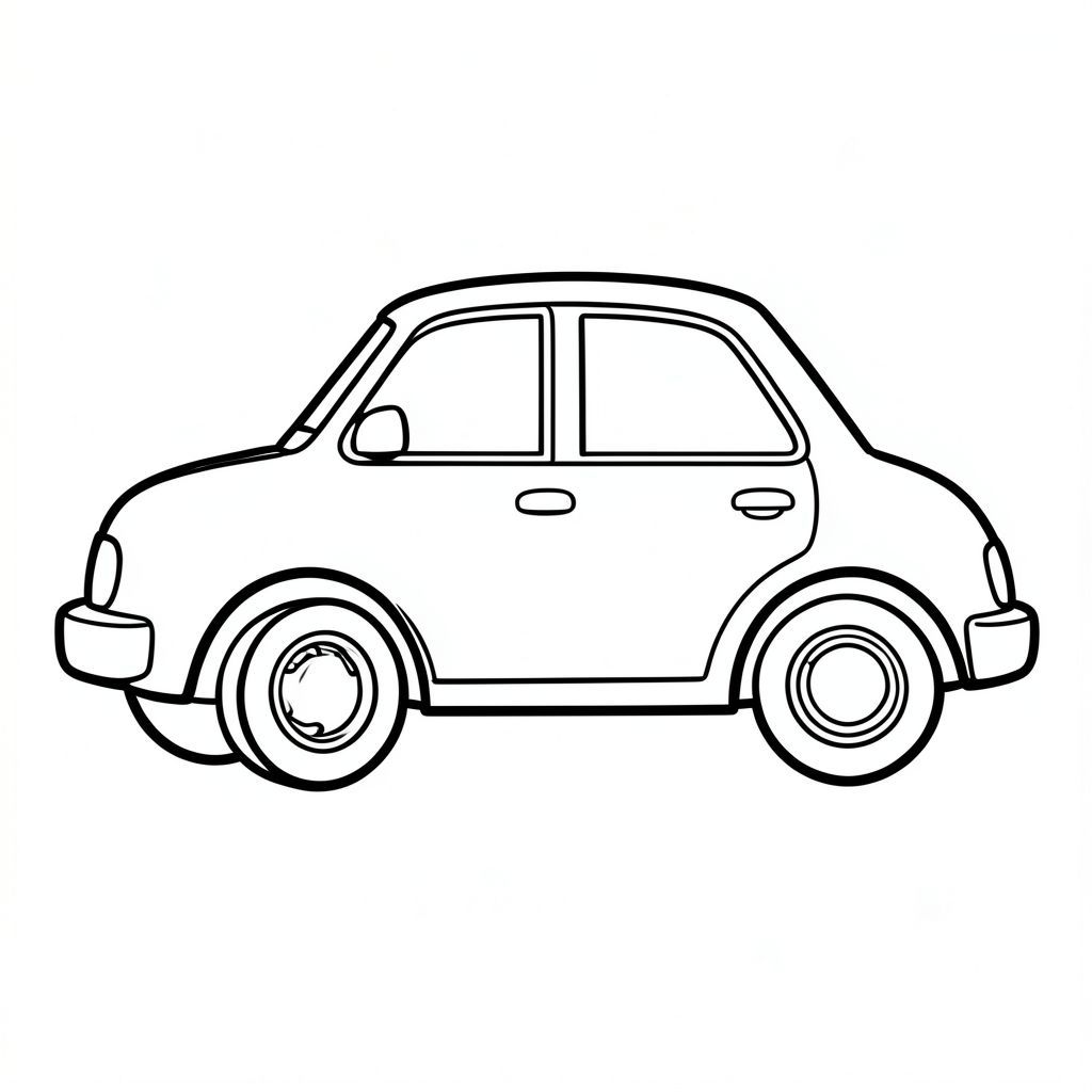 Một chiếc xe., trang tô màu đen trắng, phong cách lowbook, nghệ thuật đường nét, đơn sắc, không màu, không bóng, không xám, không điền, nền trắng, đường viền đen đặc, độ tương phản đậm, đường nét sắc nét, chỉ phác thảo, phong cách vector, thiết kế phẳng, 2d, chính xác một đuôi duy nhất, hoàn toàn không tô màu đen, nội thất trắng tinh khiết, không có miếng mực, không có văn bản, không từ, không có tiêu đề, hoàn toàn không có màu,  Chỉ Pure Black and White Linarts