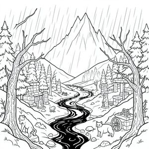 Mưa, một bức màn nhớt, đổ xuống thung lũng Aethelgard, một cảnh quan được điêu khắc bởi hàng thiên niên kỷ xói mòn băng giá và hơi thở dai dẳng, u sầu của gió. Nó không rơi thành từng tấm, mà trong những nhịp đập chậm rãi, có chủ ý, mỗi giọt một tấm gương thu nhỏ phản chiếu những vết bầm tím và màu đất son của bầu trời u ám vĩnh viễn. Đáy thung lũng là một vùng rộng lớn, nhấp nhô của đá phiến sét và đá bazan, được xếp lớp trong một bức tranh khảm bừa bãi của , , và , rêu phong của những cây thông cổ thụ bám vào sườn dốc một cách tuyệt vọng. Những cây xương, xoắn, cành cây gồ ghề và vươn tới như những cánh tay cầu xin, thống trị khung cảnh, vỏ của chúng là một tấm thảm lốm đốm và địa y. Một con sông hẹp, chậm chạp, Nước mắt rắn, uốn lượn qua trung tâm, nước của nó có màu của hắc thạch được đánh bóng, phản chiếu sự méo mó với ánh sáng lỏng đáng lo ngại.

Bên dưới sự lan tỏa, vùng đất mọc lên dần, lên đến đỉnh điểm là một đỉnh hắc thạch, lởm chởm được gọi là Sống lưng rắn, hình bóng của nó vĩnh viễn bị bao phủ trong sương mù. Đỉnh núi này, cao đến mức không tưởng, dường như xuyên thủng trung tâm của cơn bão, một người lính gác im lặng bảo vệ bí mật của thung lũng. Rải rác khắp cảnh quan là tàn tích của một nền văn minh bị lãng quên - nền đá đổ nát, những bức tượng bị chôn vùi một nửa của những hình tượng mèo kỳ cục và phần còn lại của những gì dường như là bánh xe ngựa, bị đóng băng trong khoảnh khắc du lịch bị lãng quên. Một làn sương mù dày đặc, không tự nhiên, có mùi đá ướt và thứ gì đó mờ nhạt, bám vào các sườn núi thấp hơn, che khuất các chi tiết của địa hình.

Con mèo duy nhất, một sinh vật có vẻ đẹp khắc nghiệt, đáng lo ngại, chiếm trung tâm của một khoảng trống nhỏ, có mái che. Đó là một nghiên cứu đơn sắc, một hình bóng hoàn hảo, kiên định trên nền trầm lặng. Thân máy nhỏ gọn, được xây dựng mạnh mẽ và mảnh mai đáng kể, cho thấy tuổi đời vượt xa kích thước biểu kiến của nó. Tư thế là một tư thế tĩnh lặng sâu sắc, một tư thế có chủ ý, gần như thiền định. Đầu của nó là một kiệt tác hình tam giác, một cái nêm hoàn hảo, kiên định của màu trắng tinh khiết nhất. Đôi mắt là tiêu điểm - hai vũng obsidian không lay chuyển, không có bất kỳ con ngươi hoặc mống mắt nào có thể nhận biết được. Họ sở hữu một trí thông minh đáng sợ, một sự hiểu biết thầm lặng, cổ xưa dường như hấp thụ chính cơn bão.  Không có lông, không có râu, không có sự mềm mại tinh tế của khuôn mặt. Chỉ là màu trắng hoàn hảo, không tì vết của một chiếc xe trượt tuyết.  Đuôi dài và thuôn nhọn, biến mất trong sương mù xoáy, đầu của nó uốn cong một cách tinh tế như thể thừa nhận cơn mưa không ngừng.  Nó không di chuyển, không co giật. Nó đơn giản là . 

Hình dạng của con mèo hoàn hảo, đơn giản đến khó tin. Nó không có bất kỳ cơ bắp nào có thể nhận biết được, không có đường cong tinh tế của cột sống, không có dấu hiệu chuyển động. Đó là một chiếc bình, một lăng kính hoàn hảo của màu trắng tinh khiết, thuần khiết. Kết cấu của bề mặt, nếu có thể được gọi như vậy, không đồng đều một cách tinh tế, một gợi ý về chất lượng thô, gần như tinh thể, giống như xương được đánh bóng.  Có một vết lõm nhẹ, gần như không thể nhận thấy, ở gốc đầu, một dấu hiệu tinh tế gợi ý một quá khứ, có lẽ là một cuộc đấu tranh, hoặc một khoảnh khắc tĩnh lặng sâu sắc. Ấn tượng tổng thể là một trong những sức mạnh yên tĩnh, chứa đựng, một điểm duyên dáng duy nhất, kiên định trong một khung cảnh hoang tàn tràn ngập. Một người quan sát duy nhất, im lặng., trang tô màu đen trắng, phong cách lowbook, nghệ thuật đường nét, đơn sắc, không màu, không bóng, không xám, không tô màu, nền trắng, đường viền đen đặc, độ tương phản đậm, đường nét sắc nét, chỉ phác thảo, phong cách vector, thiết kế phẳng, 2d, chính xác một đuôi duy nhất, hoàn toàn không tô màu đen, nội thất trắng tinh khiết, không có miếng mực, không có văn bản, không có từ, không có tiêu đề,  Hoàn toàn không có màu, chỉ có lineart đen trắng thuần túy