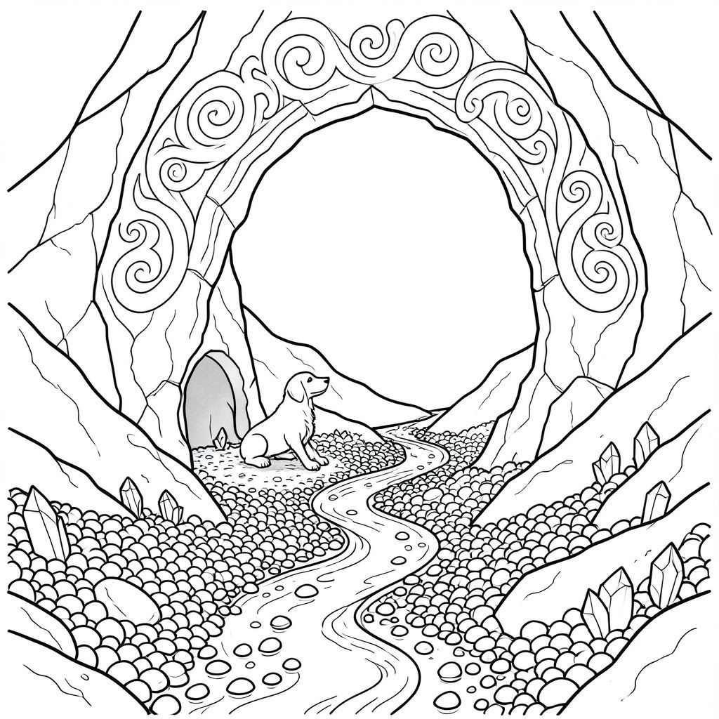 Khung cảnh mở ra trong một hang động chạng vạng vĩnh viễn, một không gian được chạm khắc không phải bởi bàn tay con người, mà bởi sự xói mòn chậm rãi, có chủ ý của nhiều thế kỷ. Không khí nặng nề với mùi đất ẩm ướt và một cái gì đó tinh tế, giống như già nua. Một cổng vòm bằng đá khổng lồ, phủ đầy rêu, rộng không tưởng, thống trị cảnh quan, bề mặt của nó được chạm khắc phức tạp với các hoa văn xoáy, ngoằn ngoèo dường như thay đổi trong bóng tối. Các cạnh của cổng vòm không nhẵn, mà lởm chởm tinh tế, như thể liên tục được điêu khắc bởi các lực vô hình.

Bên dưới cổng vòm, mặt đất dốc nhẹ vào một thung lũng, một dải sỏi obsidian được đánh bóng rộng lớn. Bản thân sỏi không đồng nhất; Các tinh thể thạch anh nhỏ, được hình thành hoàn hảo, mỗi tinh thể có kích thước bằng một hình thu nhỏ, nằm rải rác khắp nơi, bắt được sự mờ nhạt, khuếch tán và ném những cầu vồng thu nhỏ trên toàn cảnh.  Một dòng suối hẹp, uốn lượn, chỉ rộng hơn cánh tay của một người đàn ông, uốn lượn qua đáy thung lũng, nước của nó như một sự giật mình, băng giá, phản chiếu sự ít ỏi với một cường độ đáng lo ngại. Lòng suối bao gồm một loại đá núi lửa, gần như , được đánh bóng thành một ánh sáng như gương.

Nép mình trong một hốc tường nhỏ, có mái che gần chân cổng vòm, là một duy nhất, được điêu khắc tinh xảo. Nó không phải là một của bất kỳ loài nào được công nhận. Nó là một sinh vật có vẻ đẹp tối giản, tối giản, một hình thức hoàn hảo, thống nhất. Cơ thể thon dài, gần như ngoằn ngoèo, thuôn nhọn đến một điểm kết thúc bằng một đường cong tinh tế, gần như duyên dáng không tưởng. Chân của nó ngắn và cơ bắp mạnh mẽ, kết thúc bằng bàn chân rộng, dang rộng - mỗi miếng đệm một phiến đá bóng - dường như hấp thụ hơn là phản chiếu .  Bộ lông là một bóng duy nhất, hoàn hảo của , vì vậy nó dường như nuốt chửng xung quanh nó.  Đầu nhỏ, gần giống chim, với biểu cảm thông minh sâu sắc. Mõm của nó dài và hẹp, với mào lông dốc tinh tế kéo dài từ ngay phía trên mắt. Đôi mắt là tiêu điểm - lớn, hình quả hạnh, và đáng kinh ngạc, rực rỡ , không có đồng tử. Họ sở hữu một sự tĩnh lặng đáng sợ, một chiều sâu của sự hiểu biết gợi ý một sự quan sát cổ xưa, kiên nhẫn.  Không có mũi có thể nhận biết được, chỉ có một vết lõm nhẵn, gần như không thể nhận thấy nơi mõm bình thường. Đuôi dài và cong thanh lịch, thuôn nhọn đến một điểm, và được đưa thấp, gần như phục tùng, như thể liên tục nhận thức được vị trí của nó trong phong cảnh.  Toàn bộ được cân đối hoàn hảo, một kiệt tác thu nhỏ của hình thức tự nhiên. 

Ấn tượng tổng thể là một trong những sự cô lập sâu sắc và sự hùng vĩ yên tĩnh.  Phong cảnh được cố tình tắt tiếng, màu sắc dịu nhẹ để tạo cảm giác vượt thời gian. Trọng tâm hoàn toàn là, sự hiện diện đơn độc của nó là minh chứng cho một thế giới bị lãng quên. Không có dấu hiệu nào về bất kỳ hệ động thực vật nào xung quanh, chỉ đơn giản là cây hắc thạch bóng bẩy và đơn độc, được điêu khắc. Cảnh này có cảm giác hoàn toàn có chủ ý, một tuyên bố nghệ thuật về vẻ đẹp rõ ràng và chiêm ngưỡng yên tĩnh. Một làn sương mù mờ nhạt, gần như không thể nhận thấy lơ lửng trong không khí, làm tăng thêm bầu không khí bí ẩn., trang tô màu đen trắng, phong cách lowbook, nghệ thuật đường nét, đơn sắc, không màu, không bóng, không xám, không tô màu, nền trắng, đường viền đen đặc, độ tương phản đậm, đường nét sắc nét, chỉ phác thảo, phong cách vector, thiết kế phẳng, 2d, chính xác một đuôi duy nhất, hoàn toàn không tô màu đen,  Nội thất trắng tinh khiết, không có miếng mực, không văn bản, không từ, không tiêu đề, hoàn toàn không màu, chỉ có lineart đen trắng tinh khiết