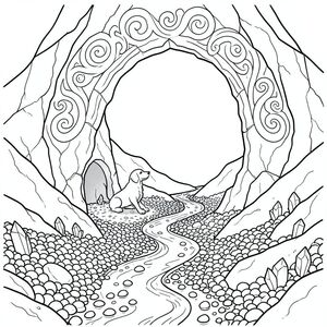 Khung cảnh mở ra trong một hang động chạng vạng vĩnh viễn, một không gian được chạm khắc không phải bởi bàn tay con người, mà bởi sự xói mòn chậm rãi, có chủ ý của nhiều thế kỷ. Không khí nặng nề với mùi đất ẩm ướt và một cái gì đó tinh tế, giống như già nua. Một cổng vòm bằng đá khổng lồ, phủ đầy rêu, rộng không tưởng, thống trị cảnh quan, bề mặt của nó được chạm khắc phức tạp với các hoa văn xoáy, ngoằn ngoèo dường như thay đổi trong bóng tối. Các cạnh của cổng vòm không nhẵn, mà lởm chởm tinh tế, như thể liên tục được điêu khắc bởi các lực vô hình.

Bên dưới cổng vòm, mặt đất dốc nhẹ vào một thung lũng, một dải sỏi obsidian được đánh bóng rộng lớn. Bản thân sỏi không đồng nhất; Các tinh thể thạch anh nhỏ, được hình thành hoàn hảo, mỗi tinh thể có kích thước bằng một hình thu nhỏ, nằm rải rác khắp nơi, bắt được sự mờ nhạt, khuếch tán và ném những cầu vồng thu nhỏ trên toàn cảnh.  Một dòng suối hẹp, uốn lượn, chỉ rộng hơn cánh tay của một người đàn ông, uốn lượn qua đáy thung lũng, nước của nó như một sự giật mình, băng giá, phản chiếu sự ít ỏi với một cường độ đáng lo ngại. Lòng suối bao gồm một loại đá núi lửa, gần như , được đánh bóng thành một ánh sáng như gương.

Nép mình trong một hốc tường nhỏ, có mái che gần chân cổng vòm, là một duy nhất, được điêu khắc tinh xảo. Nó không phải là một của bất kỳ loài nào được công nhận. Nó là một sinh vật có vẻ đẹp tối giản, tối giản, một hình thức hoàn hảo, thống nhất. Cơ thể thon dài, gần như ngoằn ngoèo, thuôn nhọn đến một điểm kết thúc bằng một đường cong tinh tế, gần như duyên dáng không tưởng. Chân của nó ngắn và cơ bắp mạnh mẽ, kết thúc bằng bàn chân rộng, dang rộng - mỗi miếng đệm một phiến đá bóng - dường như hấp thụ hơn là phản chiếu .  Bộ lông là một bóng duy nhất, hoàn hảo của , vì vậy nó dường như nuốt chửng xung quanh nó.  Đầu nhỏ, gần giống chim, với biểu cảm thông minh sâu sắc. Mõm của nó dài và hẹp, với mào lông dốc tinh tế kéo dài từ ngay phía trên mắt. Đôi mắt là tiêu điểm - lớn, hình quả hạnh, và đáng kinh ngạc, rực rỡ , không có đồng tử. Họ sở hữu một sự tĩnh lặng đáng sợ, một chiều sâu của sự hiểu biết gợi ý một sự quan sát cổ xưa, kiên nhẫn.  Không có mũi có thể nhận biết được, chỉ có một vết lõm nhẵn, gần như không thể nhận thấy nơi mõm bình thường. Đuôi dài và cong thanh lịch, thuôn nhọn đến một điểm, và được đưa thấp, gần như phục tùng, như thể liên tục nhận thức được vị trí của nó trong phong cảnh.  Toàn bộ được cân đối hoàn hảo, một kiệt tác thu nhỏ của hình thức tự nhiên. 

Ấn tượng tổng thể là một trong những sự cô lập sâu sắc và sự hùng vĩ yên tĩnh.  Phong cảnh được cố tình tắt tiếng, màu sắc dịu nhẹ để tạo cảm giác vượt thời gian. Trọng tâm hoàn toàn là, sự hiện diện đơn độc của nó là minh chứng cho một thế giới bị lãng quên. Không có dấu hiệu nào về bất kỳ hệ động thực vật nào xung quanh, chỉ đơn giản là cây hắc thạch bóng bẩy và đơn độc, được điêu khắc. Cảnh này có cảm giác hoàn toàn có chủ ý, một tuyên bố nghệ thuật về vẻ đẹp rõ ràng và chiêm ngưỡng yên tĩnh. Một làn sương mù mờ nhạt, gần như không thể nhận thấy lơ lửng trong không khí, làm tăng thêm bầu không khí bí ẩn., trang tô màu đen trắng, phong cách lowbook, nghệ thuật đường nét, đơn sắc, không màu, không bóng, không xám, không tô màu, nền trắng, đường viền đen đặc, độ tương phản đậm, đường nét sắc nét, chỉ phác thảo, phong cách vector, thiết kế phẳng, 2d, chính xác một đuôi duy nhất, hoàn toàn không tô màu đen,  Nội thất trắng tinh khiết, không có miếng mực, không văn bản, không từ, không tiêu đề, hoàn toàn không màu, chỉ có lineart đen trắng tinh khiết