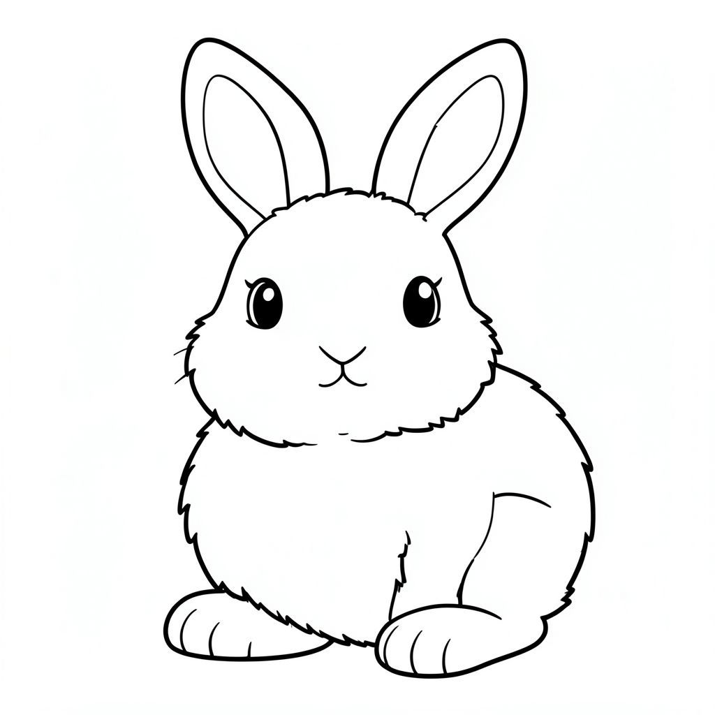 Chú thỏ lông tơ., trang màu, nghệ thuật đường nét, nền trắng
