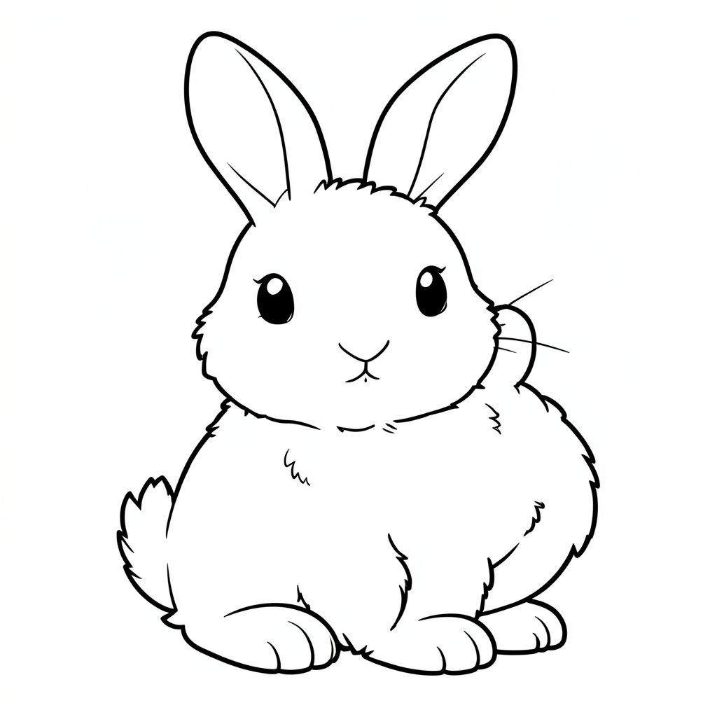 Fluffy Bunny, trang màu, nghệ thuật đường nét, nền trắng