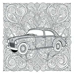Một thiết kế đầy mê hoặc, đầy đủ thể hiện hình dáng thanh lịch của một chiếc xe cổ điển. Mỗi inch của sự bùng nổ với các hoa văn phức tạp - xoáy xoáy, xoắn ốc tinh tế và các họa tiết hình học lặp đi lặp lại, tất cả đều được thể hiện bằng đường nét rõ ràng, chính xác. Hình dáng của chiếc xe được xác định tỉ mỉ trong tấm thảm phức tạp này, các đường cong và góc cạnh của nó vang vọng nhịp điệu của các hoa văn xung quanh. Các chi tiết dày đặc, đan xen tạo ra kết cấu hình ảnh phong phú, đòi hỏi phải kiểm tra kỹ lưỡng để đánh giá đầy đủ tính nghệ thuật. Nền hoàn toàn bao gồm các thiết kế lặp đi lặp lại, kết nối với nhau, mang đến trải nghiệm đối xứng, quyến rũ. Đây là một màu sắc đầy thử thách và bổ ích, hoàn hảo cho những ai thích nghệ thuật phức tạp, thiền định., tô màu, nghệ thuật đường nét, nền trắng