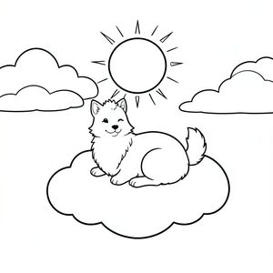 Một bông hoa nhài duy nhất ngồi yên bình dưới ánh mặt trời, bộ lông mềm mại của cô ấy bắt được . Cô ấy nghỉ ngơi trên một đám mây nhẹ nhàng lơ lửng trên bầu trời quang đãng, cơ thể cô ấy được đặt trong tư thế thoải mái với cái đuôi cuộn tròn gọn gàng bên cạnh. Cảnh có bố cục đơn giản, cân bằng với hoa nhài ở giữa, được bao quanh bởi một vài đám mây trắng mềm mại tạo ra một bầu không khí yên tĩnh, mơ mộng. Hình dáng của cô ấy sạch sẽ và đơn giản, không có chi tiết hay bóng tối phức tạp, cho phép sự hiện diện dịu dàng của cô ấy tỏa sáng. Nền vẫn tối giản và yên bình, tập trung hoàn toàn vào sự cô đơn thanh bình của sinh vật duy nhất, duyên dáng này., trang màu, nghệ thuật đường nét, nền trắng