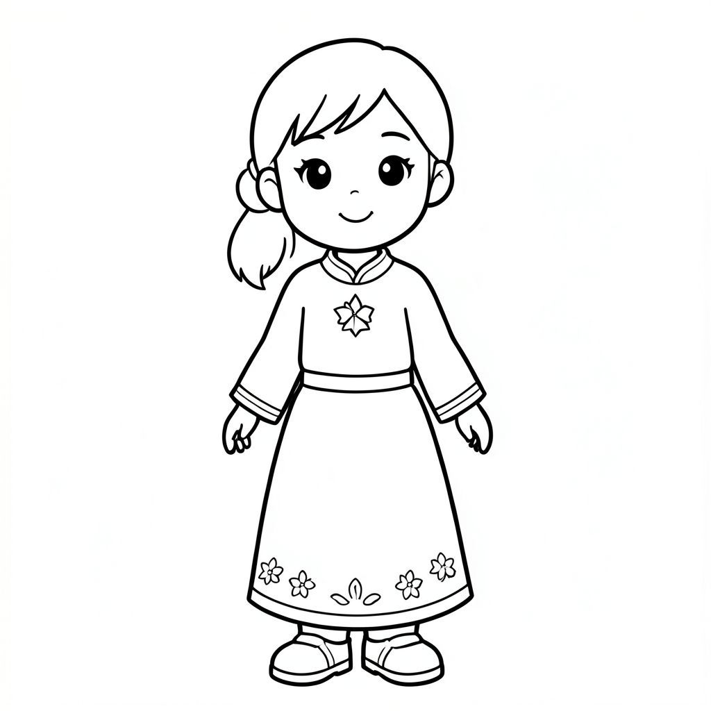 vẽ cô gái đứng mặc trang phục việt nam