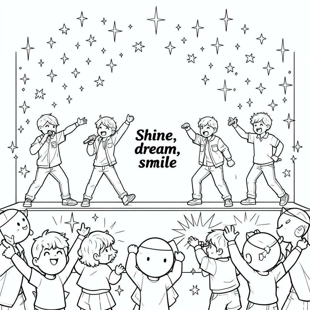 Đặt bảy ca sĩ của BTS trên sân khấu hát và nhảy lấp lánh với rất nhiều ngôi sao và lấp lánh xung quanh họ, và ở phía trước sân khấu cũng khiến người hâm mộ với những quả bom quân đội tỏa sáng. Ở giữa đặt cụm từ "Tỏa sáng, mơ, mỉm cười"