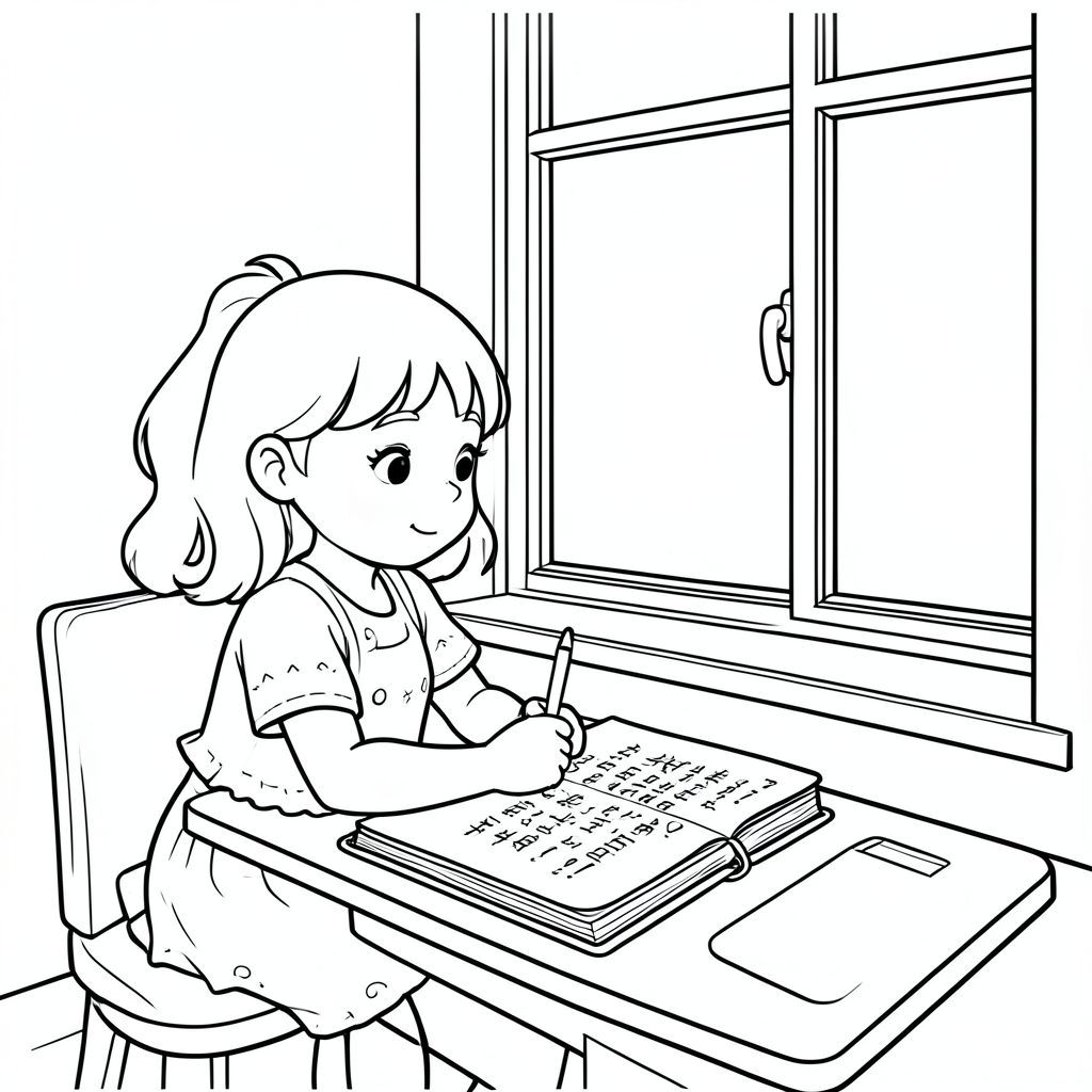 Cô gái viết nhật ký bên cửa sổ