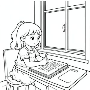 Cô gái viết nhật ký bên cửa sổ