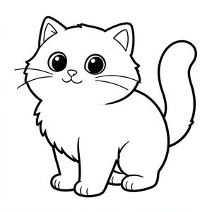 con mèo.

Một con mèo lông tơ, mũm mĩm với đôi mắt to tròn. Những đường nét dày, hạnh phúc phác thảo cơ thể của con mèo. Một cái đuôi đơn giản, vui vẻ kéo dài từ phía sau. Nội thất trắng tinh khiết., trang màu, nghệ thuật đường nét, nền trắng