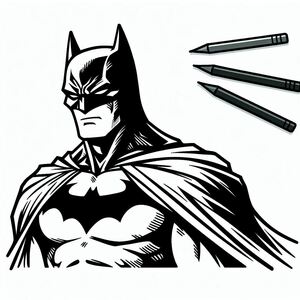 A black and white drawing of a batman