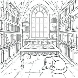 Căn phòng là một hốc tường rêu nắng trong một thư viện cổ kính rộng lớn. Bụi nhảy múa trong bộ lọc qua một cửa sổ hình vòm duy nhất phía trên, chiếu sáng một bộ sưu tập sách bìa da khổng lồ. Một chiếc bàn gỗ nhỏ, được chạm khắc tinh xảo nằm ở trung tâm, được bao phủ bởi một tấm bản đồ duy nhất, mờ nhạt của một khu rừng bị lãng quên. 

Một trắng bóng bẩy, màu tuyết mới, nằm cuộn tròn ở mép bàn, đầu tựa nhẹ nhàng trên bàn chân. Đuôi của nó hơi cong lại, một đường cong tinh tế của sự mãn nguyện. Nó là một màu trắng nguyên sơ, gần như trong , đôi mắt của nó một cách đáng kinh ngạc, rõ ràng . Mõm của dài và nhẵn, một sọc trắng mỏng manh chạy dọc theo mõm. Đó là một bức chân dung của sự tĩnh lặng yên tĩnh, một ngọn hải đăng nhỏ, hoàn hảo của hòa bình., trang màu, nghệ thuật đường nét, nền trắng