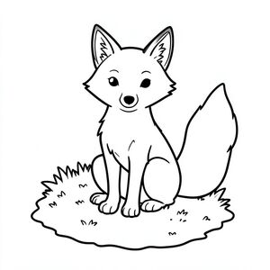 Một con cáo, một con cáo ngồi trên một mảng rêu., trang màu, nghệ thuật đường nét, nền trắng