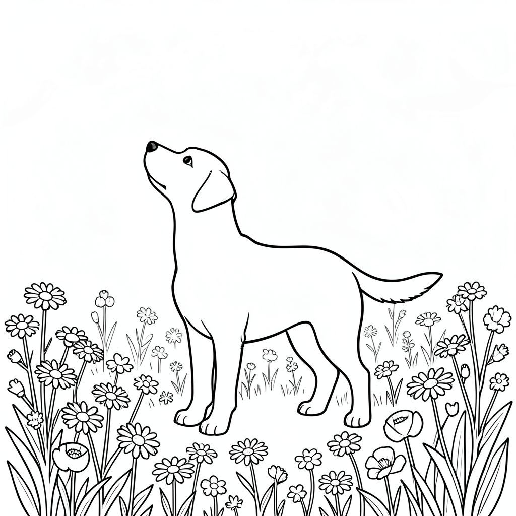 Một đồng cỏ ngập tràn ánh nắng. Một trắng duy nhất đứng ở giữa, đầu hơi nghiêng lên trên, đuôi nhẹ nhàng kéo theo. Một bầu trời mềm mại, mờ mịt trải dài phía sau nó. Đồng cỏ tràn ngập những bông hoa dại nhỏ - hoa cúc và hoa anh túc - trong sắc thái của và. Nền là một làn sóng nhẹ nhàng, mờ nhạt của và, gợi ý một buổi chiều ấm áp. Hình dạng của là trung tâm và đơn giản, nhấn mạnh khuôn mặt trắng tinh khiết, tô màu, nghệ thuật đường nét, nền trắng