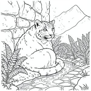 Một con báo tuyết đơn độc, cuộn tròn chặt vào bức tường đá phủ đầy rêu, ngồi tắm trong một luồng ánh sáng mặt trời duy nhất.

Bức tường được xây dựng bằng đá đẽo thô, một phần bị che khuất bởi một mớ dương xỉ dày. Một dòng suối nhỏ, nhỏ giọt, chỉ rộng hơn một ngón tay, uốn lượn trên sàn nhà, phản chiếu trong một bức tranh khảm. Bụi nhảy múa dưới ánh nắng mặt trời, chiếu sáng bộ lông bóng bẩy của báo tuyết. Đuôi dài, thanh lịch của nó được quấn lỏng lẻo quanh tường, tạo ra một mỏ neo tinh tế. Khuôn mặt của con báo tuyết là một chiếc mặt nạ của sự chiêm ngưỡng tĩnh lặng, đôi mắt của nó - những vũng nước - dán chặt vào một đỉnh núi sương mù xa xăm. Đá hơi ẩm, bám vào lông báo, tô màu, nghệ thuật đường nét, nền trắng