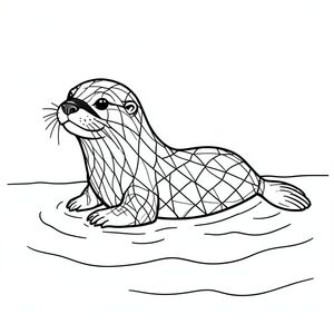 Đây là mô tả tô màu, tiếp theo là tạo hình ảnh theo các quy tắc nghiêm ngặt của bạn. Mô tả tô màu: Một con rái cá tinh nghịch nhẹ nhàng trôi nổi trên một đại dương yên tĩnh. Bộ lông của rái cá được phác thảo bằng hiệu ứng kính màu, tạo ra một hoa văn hình học đẹp mắt. Nước đơn giản và trong vắt, với một vài đường sóng tinh tế. Đây là một khung cảnh thú vị để các nghệ sĩ trẻ mang vào cuộc sống với những màu sắc yêu thích của họ!   <start_of_image>Otter_Ocean.png
<start_of_image>, trang màu, nghệ thuật đường nét, nền trắng