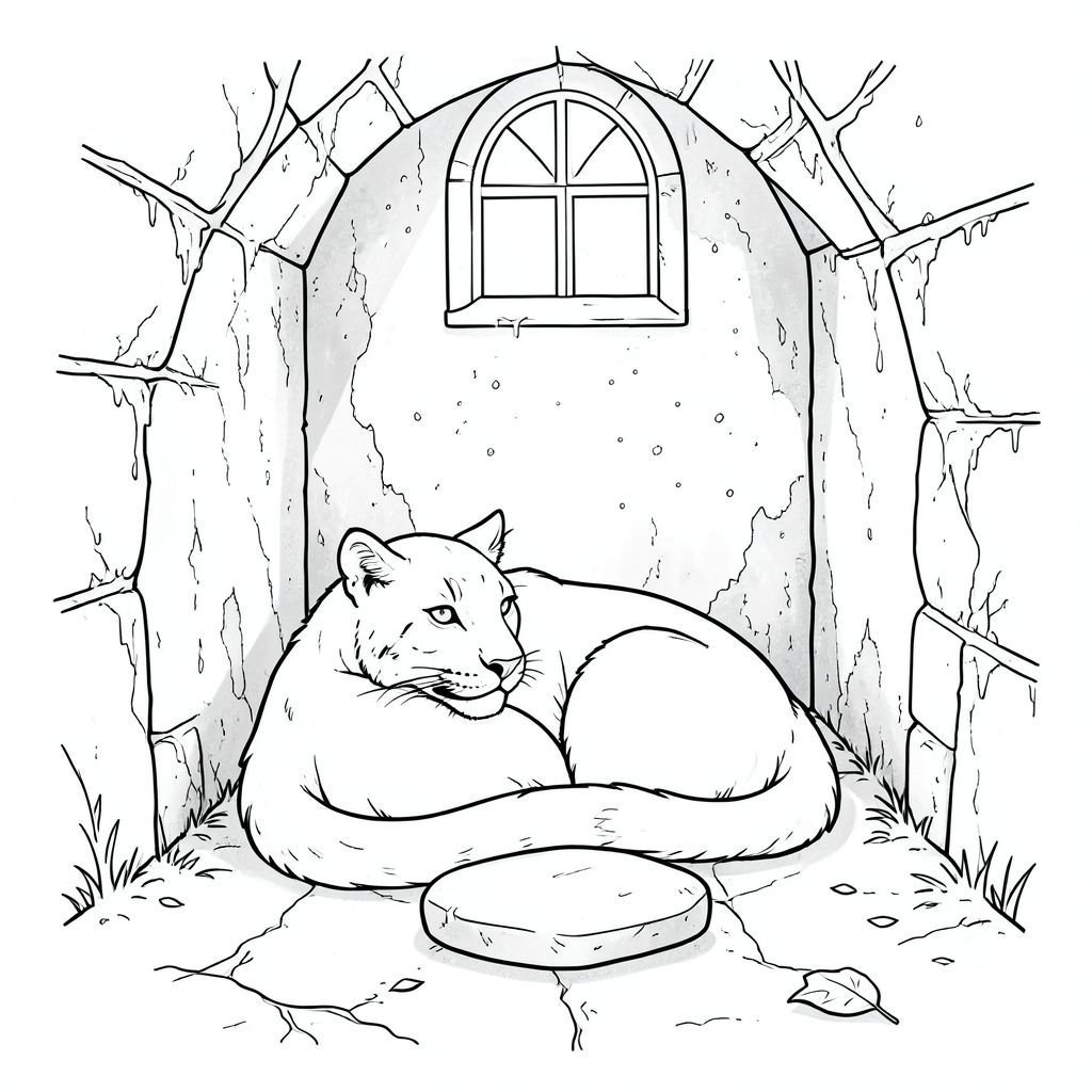 Một con báo tuyết đơn độc, cuộn tròn trong một hốc tường có bóng tối, nghỉ ngơi.

Hốc tường là một căn phòng nhỏ, hình tròn bên trong một cấu trúc đá đổ nát, phủ đầy rêu. Ánh sáng mặt trời lọc yếu qua một cửa sổ hình vòm duy nhất ở phía trên, chiếu sáng những bụi bặm nhảy múa trong không khí. Các bức tường là một , rửa trôi , ố vàng vì tuổi tác và ẩm ướt. Một viên đá nhẵn duy nhất nằm ở trung tâm của sàn nhà, phản chiếu sự ít ỏi . Bộ lông của báo tuyết có màu trắng nguyên sơ, gần như phát sáng trong bóng tối, hình dạng của nó được điêu khắc hoàn hảo. Lưng của nó hơi nghiêng, một đường cong cơ bắp tinh tế có thể nhìn thấy bên dưới bộ lông. Đuôi của nó dài và thuôn nhọn, kết thúc bằng một điểm mỏng manh, gần như vô hình. Ánh mắt của báo tuyết dán chặt vào một góc xa xăm, bóng tối - một ấn tượng mờ nhạt của một chiếc lá rụng. Ấn tượng tổng thể là sự yên tĩnh, cô đơn cổ kính., trang màu, nghệ thuật đường nét, nền trắng