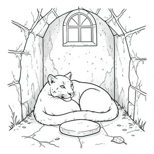 Một con báo tuyết đơn độc, cuộn tròn trong một hốc tường có bóng tối, nghỉ ngơi.

Hốc tường là một căn phòng nhỏ, hình tròn bên trong một cấu trúc đá đổ nát, phủ đầy rêu. Ánh sáng mặt trời lọc yếu qua một cửa sổ hình vòm duy nhất ở phía trên, chiếu sáng những bụi bặm nhảy múa trong không khí. Các bức tường là một , rửa trôi , ố vàng vì tuổi tác và ẩm ướt. Một viên đá nhẵn duy nhất nằm ở trung tâm của sàn nhà, phản chiếu sự ít ỏi . Bộ lông của báo tuyết có màu trắng nguyên sơ, gần như phát sáng trong bóng tối, hình dạng của nó được điêu khắc hoàn hảo. Lưng của nó hơi nghiêng, một đường cong cơ bắp tinh tế có thể nhìn thấy bên dưới bộ lông. Đuôi của nó dài và thuôn nhọn, kết thúc bằng một điểm mỏng manh, gần như vô hình. Ánh mắt của báo tuyết dán chặt vào một góc xa xăm, bóng tối - một ấn tượng mờ nhạt của một chiếc lá rụng. Ấn tượng tổng thể là sự yên tĩnh, cô đơn cổ kính., trang màu, nghệ thuật đường nét, nền trắng