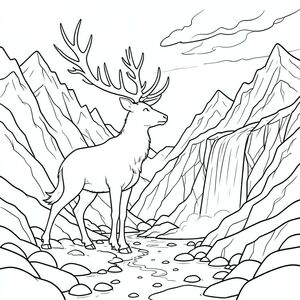 Tuyết chảy vào hoàng hôn, một vết bẩn chậm rãi, nhớt trên các đỉnh núi sương giá của Dãy núi thì thầm. Một con hươu khổng lồ duy nhất, được thể hiện bằng màu trắng tinh khiết nhất, đứng đĩnh đạc trong một thung lũng băng giá. Gạc của nó, dài đến khó tin và phân nhánh như tia chớp đóng băng, quét qua cảnh quan, chiếu sáng một bức tranh toàn cảnh lởm chởm, - đá. Đầu của con hươu là một quả cầu hoàn hảo, không tì vết, một khoảng trống màu trắng phản chiếu sự mờ dần. Đuôi của nó, một chùm màu trắng tinh khiết thuôn nhọn, vươn ra phía sau, biến mất trong một làn sương xoáy bám vào những sườn núi cao nhất. Đáy thung lũng rải rác những tảng đá nhẵn, được đánh bóng bởi gió và tuyết hàng thế kỷ. Một thác nước duy nhất, lớn không tưởng, đổ xuống sườn núi, nước của nó là , . Phía trên, một bầu trời bầm tím gợi ý về một cơn bão đang đến gần, nhưng con hươu đực vẫn hoàn toàn đứng yên, một tượng đài cho sự hùng vĩ cổ xưa, im lặng., trang màu, nghệ thuật đường nét, nền trắng