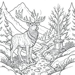 Những sườn núi phủ đầy tuyết của Sống Xà đột ngột nhô lên, một vết sẹo lởm chởm trên khắp đồng bằng phía bắc. Một hoàng hôn vĩnh viễn ngự trị ở đây, mặt trời hiếm khi xuyên qua tán cây thông cổ thụ rậm rạp. Đáy thung lũng là một sự chắp vá của màu xanh lá cây và nâu trầm, được điểm xuyết bởi màu trắng của nước tan băng nhỏ giọt xuống những tảng đá phủ đầy rêu. Một dòng suối hẹp, uốn lượn, nghẹn ngào bởi những tảng đá nhẵn, cắt qua trung tâm, nước của nó là băng hà. 

Một con hươu đực khổng lồ duy nhất, đứng ở trung tâm của một bãi đất trống nhỏ, có mái che. Đó là một sinh vật tuyệt vời, dễ dàng cao hai mươi feet ở vai, bộ lông của nó là một, lốm đốm -, phủ một lớp nhẹ hơn, gần như sáng bóng. Gạc của nó, to lớn và phân nhánh phức tạp, vươn lên trên giống như những ngón tay xương của một vị thần mùa đông. Chân của con hươu được xây dựng mạnh mẽ, kết thúc bằng móng guốc rộng, xòe ra hoàn hảo để đi qua địa hình không bằng phẳng. Đầu của nó rộng và mạnh mẽ, với một cái nhìn thông minh tập trung một chút sang trái. Một bờm dày, cong của , gần như , lông bao quanh khuôn mặt của nó, làm mềm các góc khắc nghiệt của hộp sọ của nó. Một đường gờ xương dốc nổi bật chạy dọc theo cột sống của nó, đỉnh điểm là một vai hơi dẹt. Đuôi của hươu dài và dày, đầu có một cụm , gần như , lông. Nó được đặt thấp so với mặt đất, hơi nghiêng sang phải, mang lại một đối trọng tinh tế. Bản thân bãi đất trống là một chỗ trũng nhỏ trong lòng đất, chứa đầy một lớp lá rụng dày và một cây bạch dương còi cọc, còi cọc, cành của nó vươn lên bầu trời như những cánh tay cầu xin. Một bàn thờ đá nhỏ, phong hóa nằm ẩn một phần giữa rễ cây bạch dương, được bao phủ bởi một lớp địa y. Ấn tượng tổng thể là một trong những sức mạnh cổ xưa, cảnh giác.

[HỆ THỐNG: CHẾ ĐỘ KHÓ - CHỦ NGHĨA HIỆN THỰC PHỨC TẠP]

--- Mô tả màu sắc: Con hươu được đặt hơi sang trái, đầu của nó nghiêng về phía một dãy núi mờ mịt ở xa. Tuyết ở sườn của nó có kết cấu tinh tế, tạo ra một gradient tinh tế từ màu đậm hơn, gần như , màu sắc. Nền rừng là một bùn lầy, với những mảng rêu bám vào đá. Dòng suối được hiển thị dưới dạng , phản chiếu, với các hoa văn nhỏ, xoáy màu trắng có thể nhìn thấy trong nước. Cây bạch dương là một màu trắng gần như sáng, tương phản rõ rệt với tông màu trầm của cảnh quan xung quanh. Mềm mại và khuếch tán, tạo ra bóng dài, nhẹ nhàng trên cảnh. Tập trung vào khuôn mặt của hươu đực - nhấn mạnh cường độ ánh mắt của nó. Tâm trạng tổng thể là một trong những sự cô đơn yên tĩnh và tĩnh lặng sâu sắc. Không có màu. Không đổ bóng. Một kết cấu tinh tế, duy nhất được thêm vào tuyết - một gợn sóng rất mờ, gần như không thể nhận thấy., trang màu, nghệ thuật đường nét, nền trắng